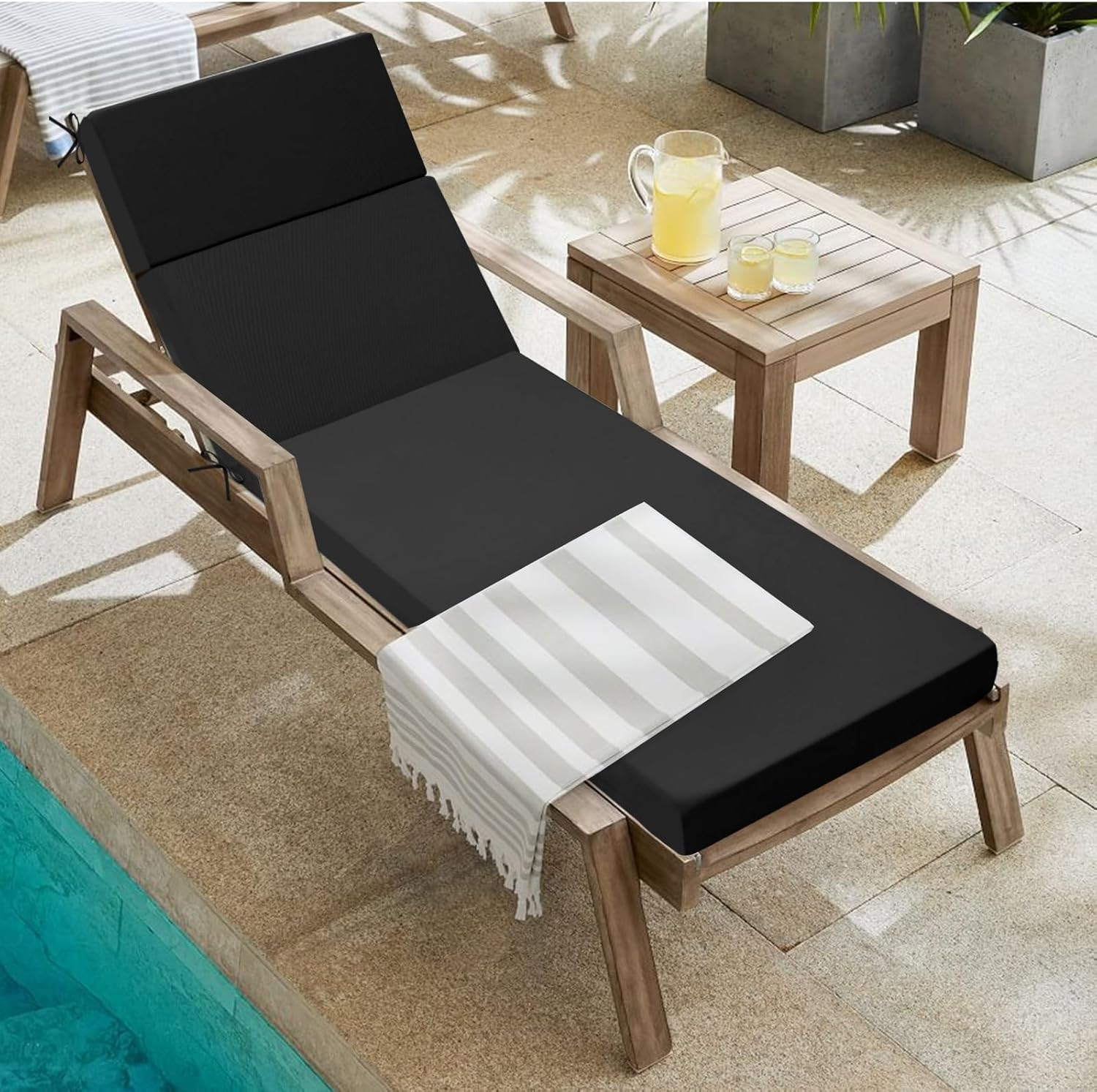 Idee-Home Chaise Lounge Cushions Outdoor, Lounge Chair Cushion 72In.L X 21In.W X 3In.D Patio Furniture Waterproof for Lawn Pool image number 1