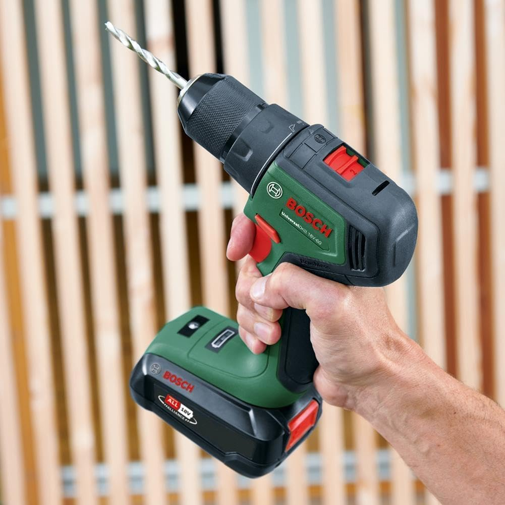Bosch Home & Garden 18V Cordless Brushless Drill Driver with 2.5Ah Battery, Charger and Case, 2 Speed, 20 Torque Settings, 60Nm, 13Mm Metal Chuck (Universaldrill 18V-60). Made in Europe image number 2