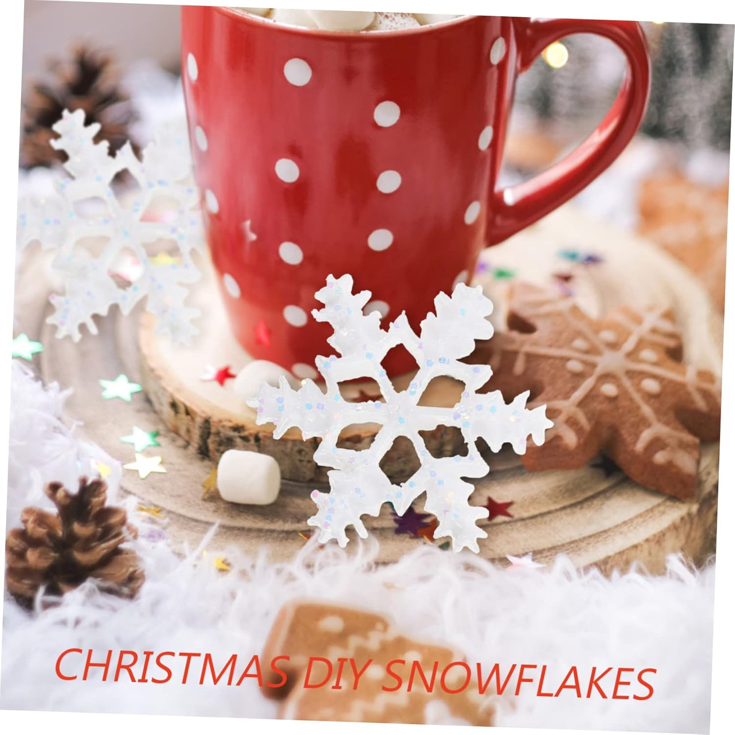 Anneome 50Pcs Mini Resin Snowflake Xmas Micro Landscape Ornaments DIY Hanging Pendants Christmas Tree Accessories White 3D Small Resin image number 5