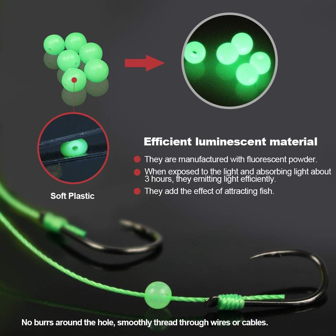 1050 Pcs 9 Sizes All Luminous Fishing Beads Assorted Soft Plastic Oval round Shaped Glow Eggs for Stream Pool Lake River Fishing (All Glow in the Dark) image number 3