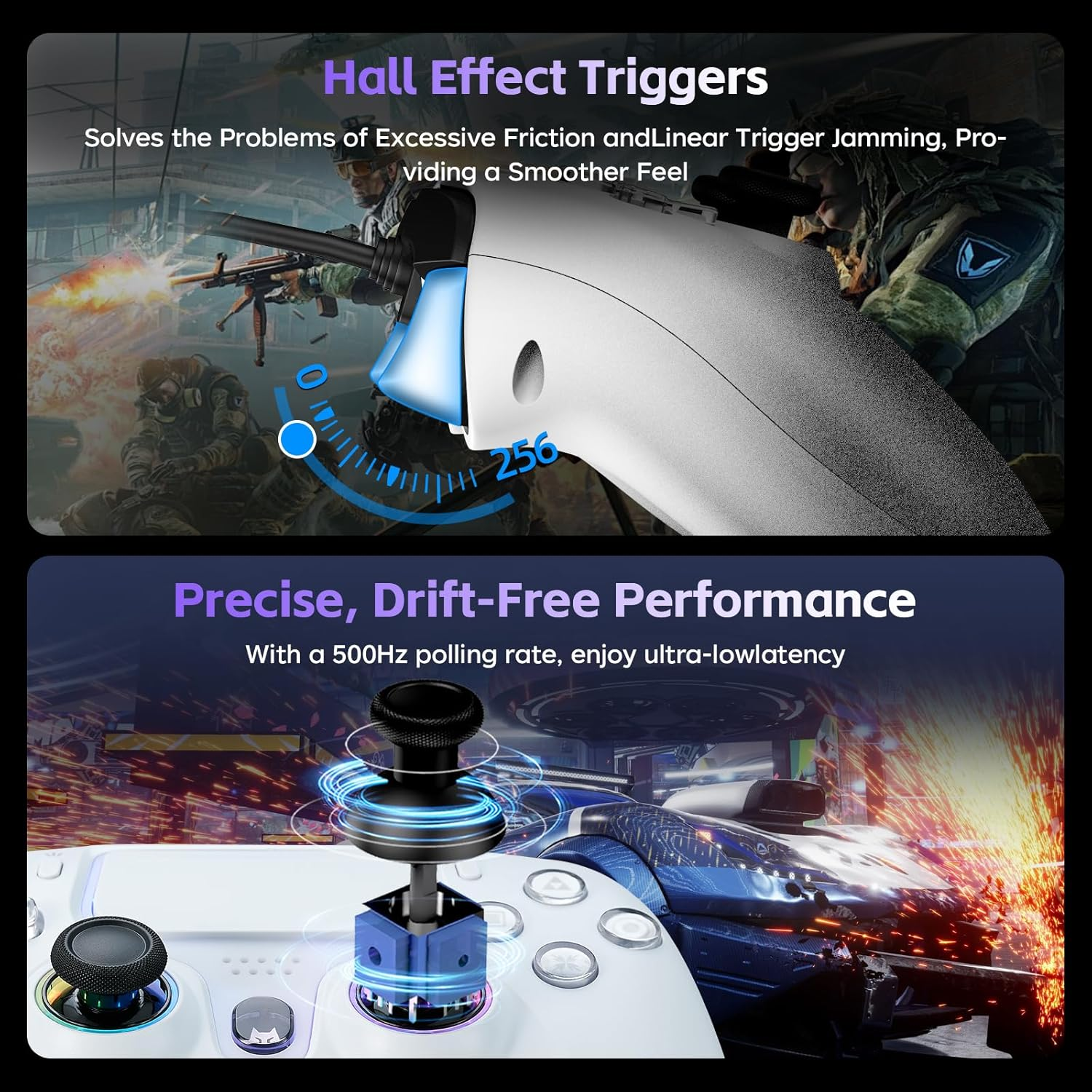 NBCP Wired Controller for Playstation 5, PS5, PC, PS4, USB Gamepad Joystick for Windows 7/8/10, Laptop, Steam - Dual Vibration, Turbo Function, Hall Effect Trigger, 6 Axis Gyro Sensor, 3.5Mm Audio