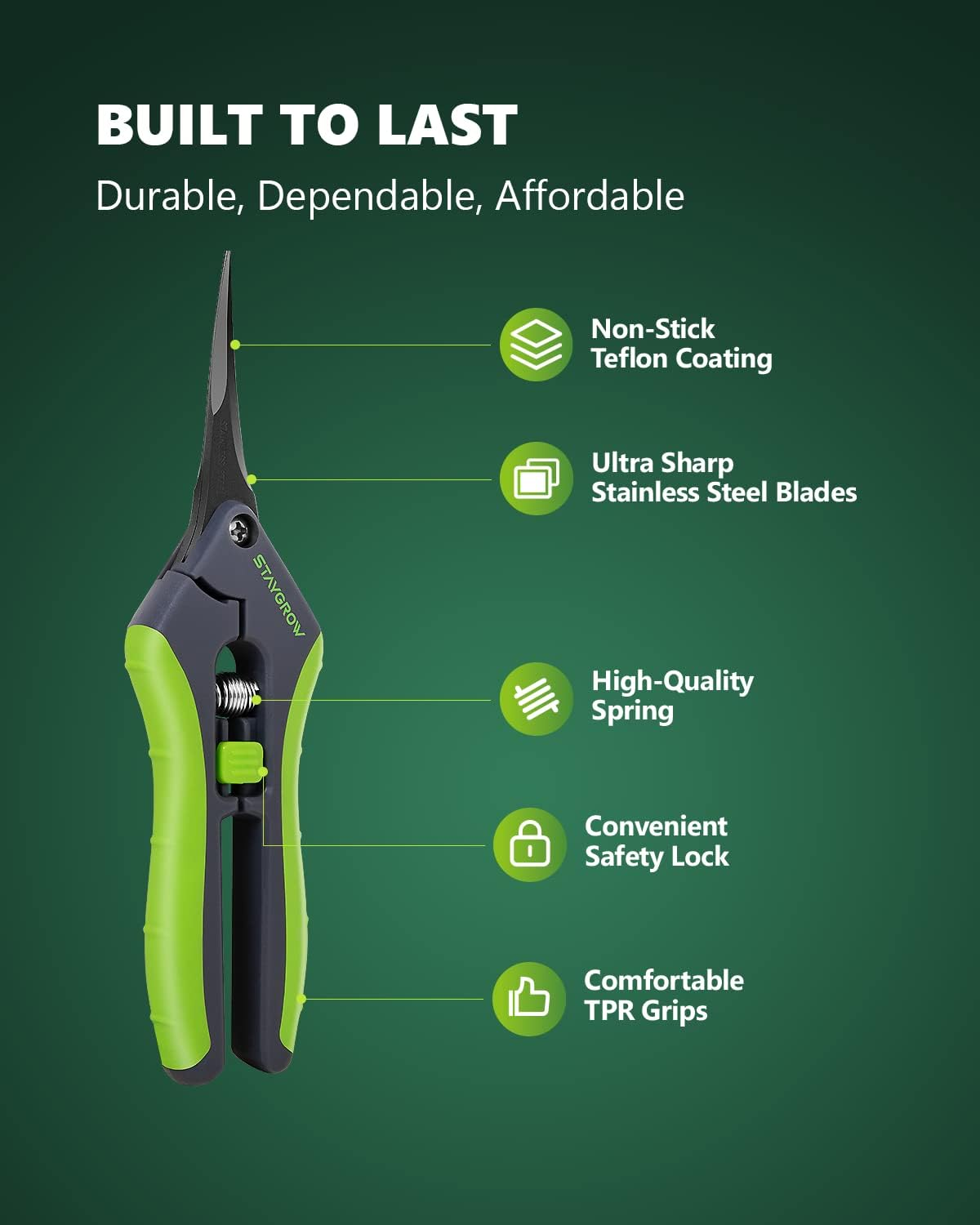 STAYGROW Secateurs 165 Mm with Curved Steel Blades, Locking Handle, Trimming Scissors for Branches, Flowers, Fruits, Plants, Bonsai image number 2