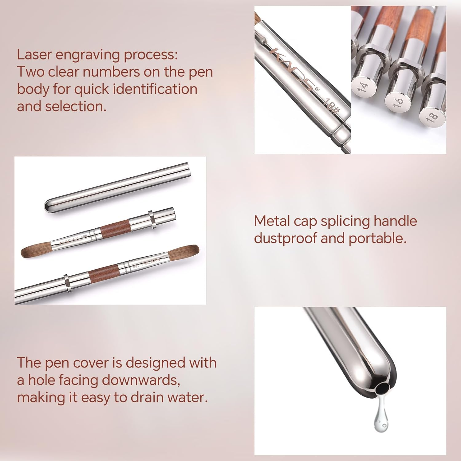 KADS Kolinsky Bristles Acrylic Nail Art Brush Size #16 Oval Nail Brush for Acrylic Application Redwood Handle Professional Manicure DIY Tool image number 6