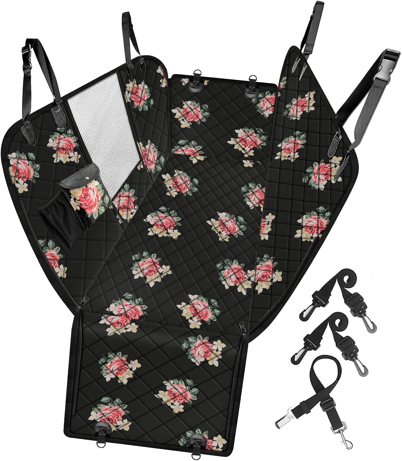 Femuar Dog Car Seat Cover, Waterproof Nonslip Pet Seat Cover for Back Seat with Storage Pockets Mesh Visual Window, Scratch Proof Pet Dog Seat Cover Hammock for Cars Trucks and Suvs, Xl-Black