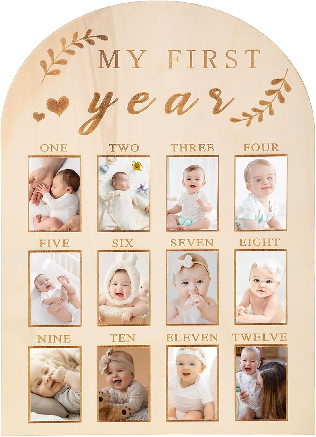 One Year Birthday Wooden Photo Board,My First Year Milestones Photo Board,12 Monthly Picture Frame Baby First Year Wood Acrylic Sign 1St Birthday Decorations Baby Keepsake Gifts(Syle)