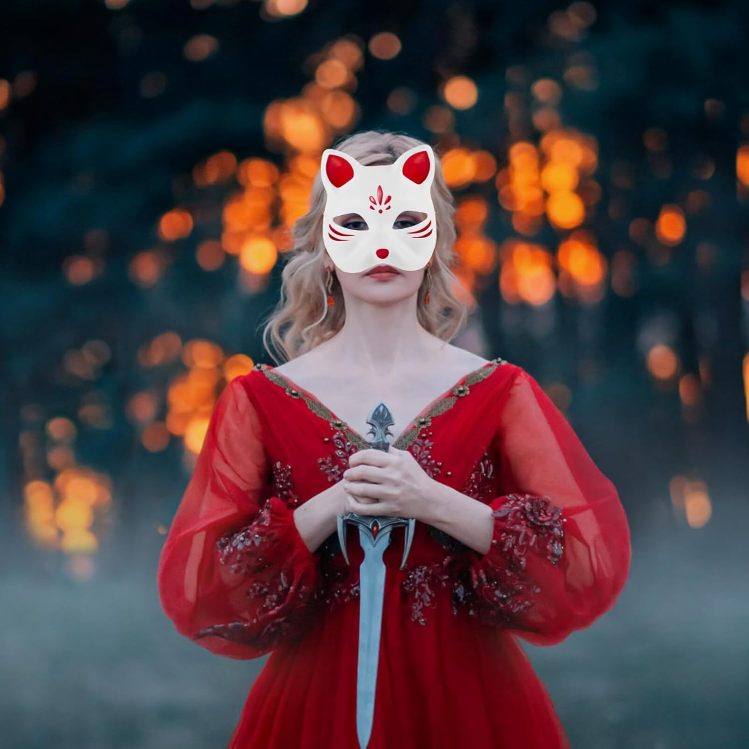 5Pcs Cat Mask Therian Masks White Paper Fox Masks Blank Therian Masks Unpainted Wolf Animal Half Facemasks DIY Masquerade Mask image number 1