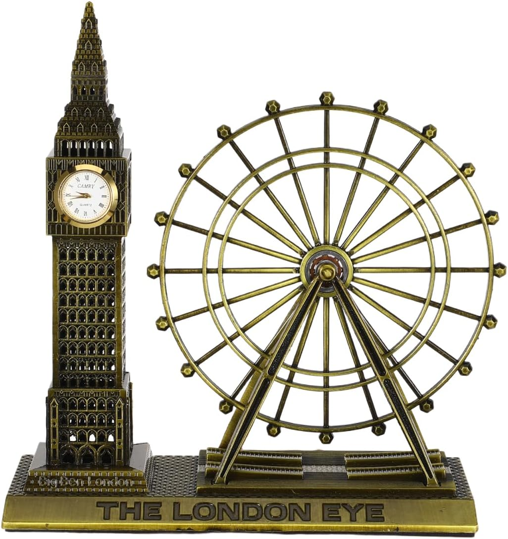 Luxshiny British Architectural Ornaments - Zinc Alloy London Big Ben & London Eye Landmark Souvenir for Home Decor 19.5X17.5X7Cm image number 1