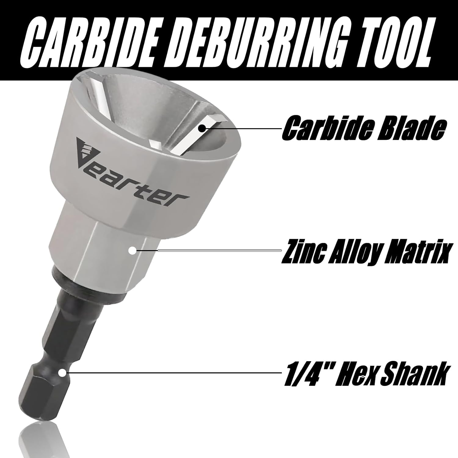 Vearter External Chamfer Drill Bits Deburring Tool with 3 Flute Carbide Blades for Metal Steel, Removal Burr Tools Quick Release Shank Fits 1/8" (3Mm) to 3/4" (19Mm) image number 1