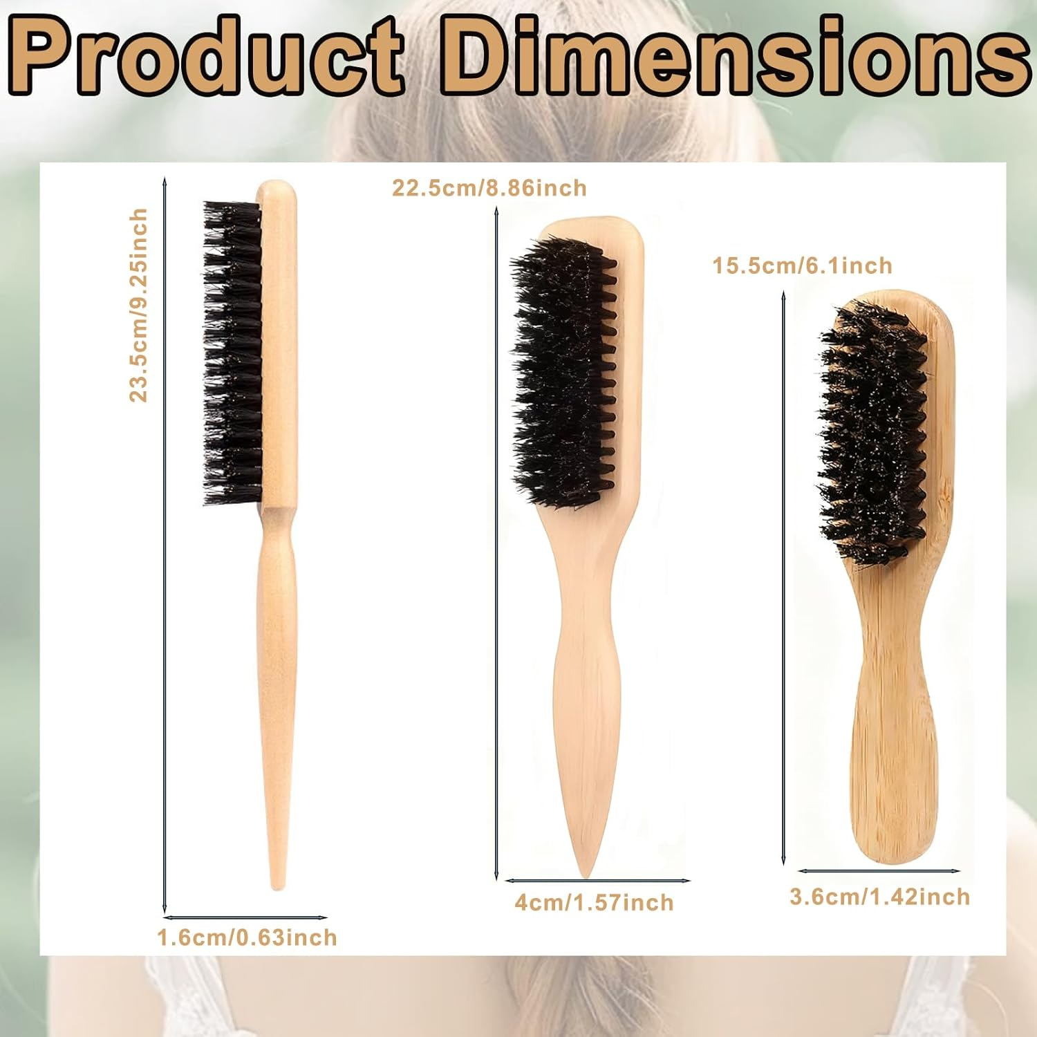 3 Pack Slick Back Hair Brush, Boar Bristle Hair Brush for Men & Women,Anti-Static Wooden Handle,Can Style,Manage,And Flatten Hair/Beard,Ideal for Sleek Styles, Wax Stick Application & Hair Parting image number 2
