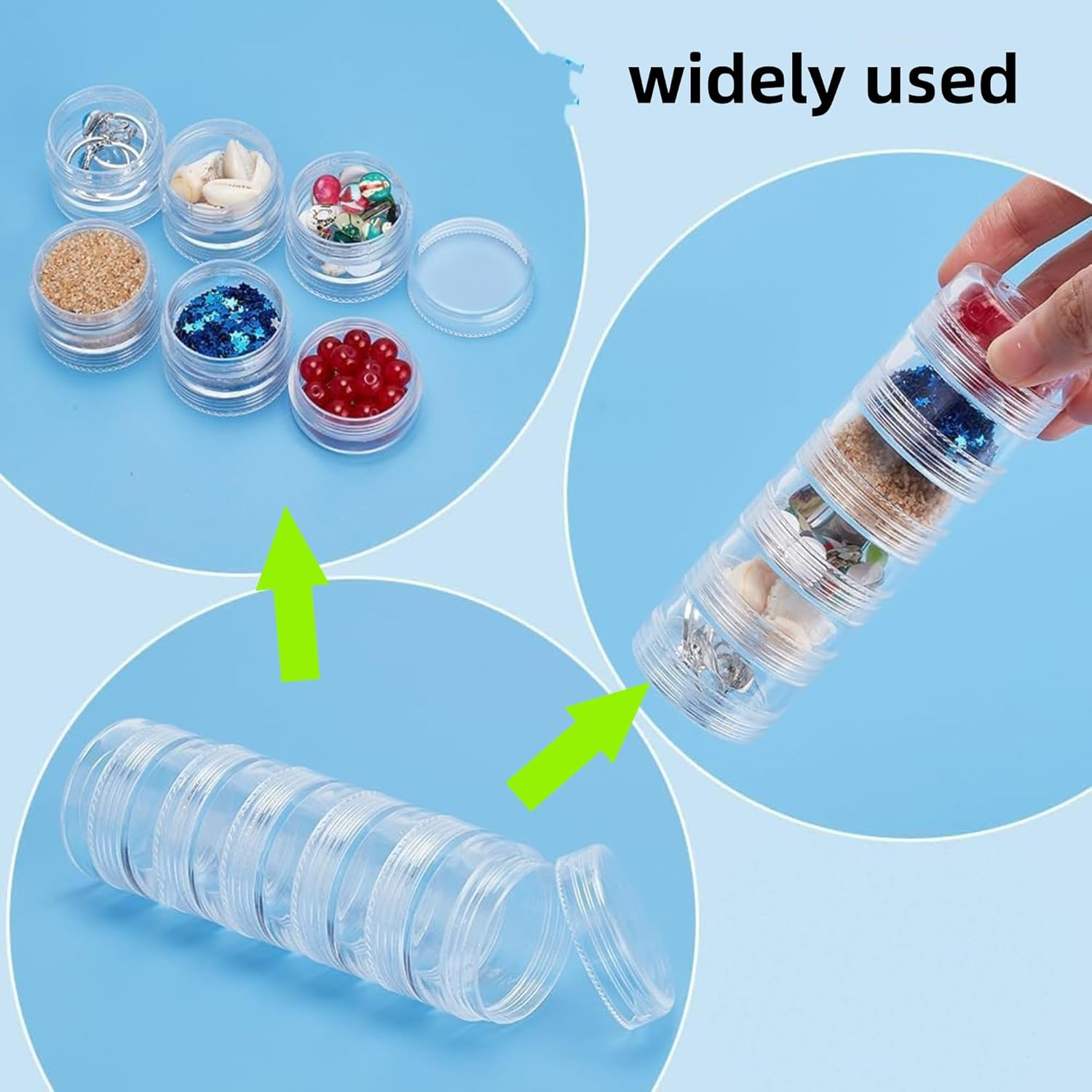4 Set 6 Layer Clear Stackable round Plastic Containers,Small Plastic Containers for Beads, Nail Glitter, Cosmetic Samples, Travel & Home Organization