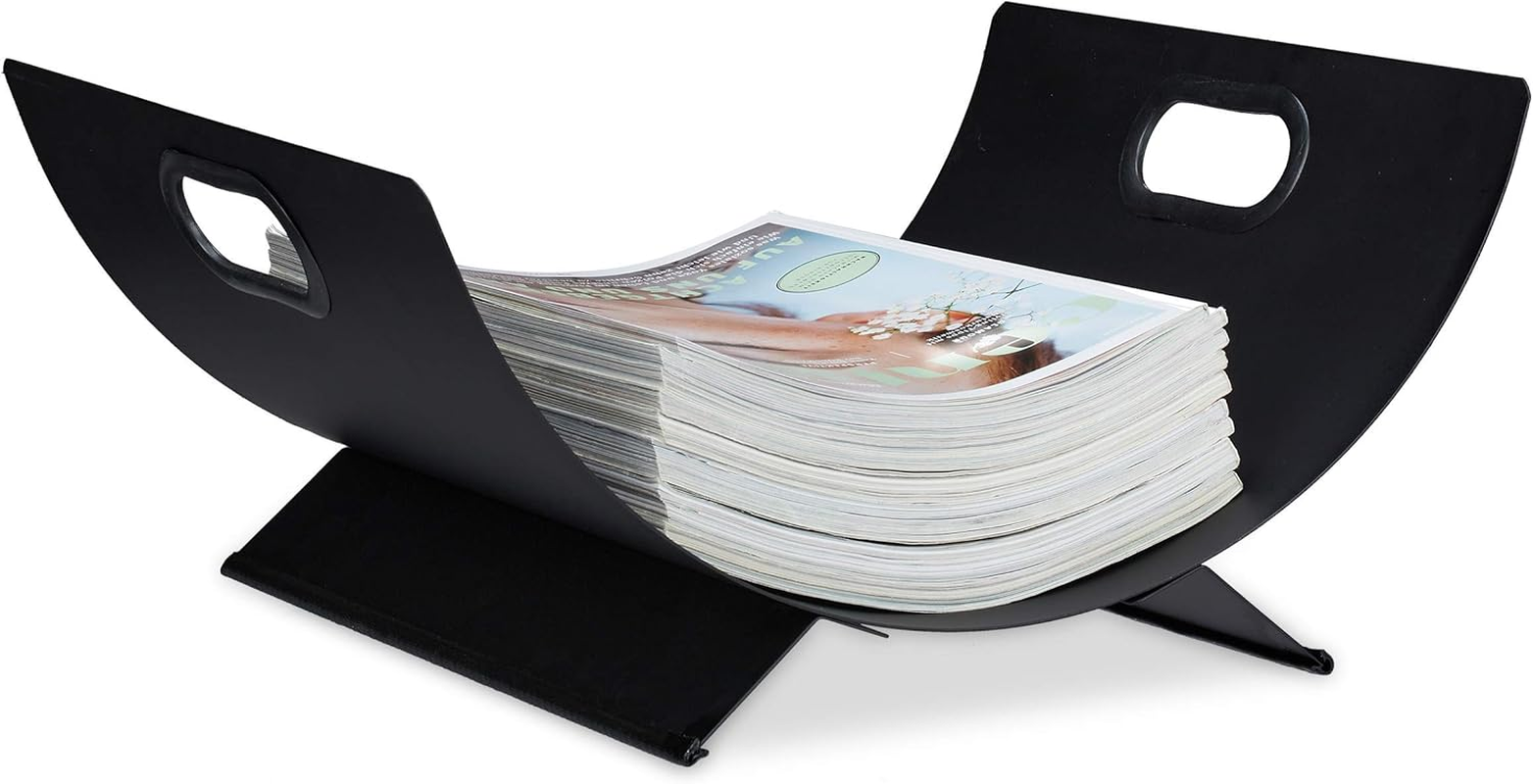 Relaxdays Firewood Basket Metal Modern Firewood Storage inside H X D: 18.5 X 40.5 X 33 Cm Large Wooden Tray Black image number 5