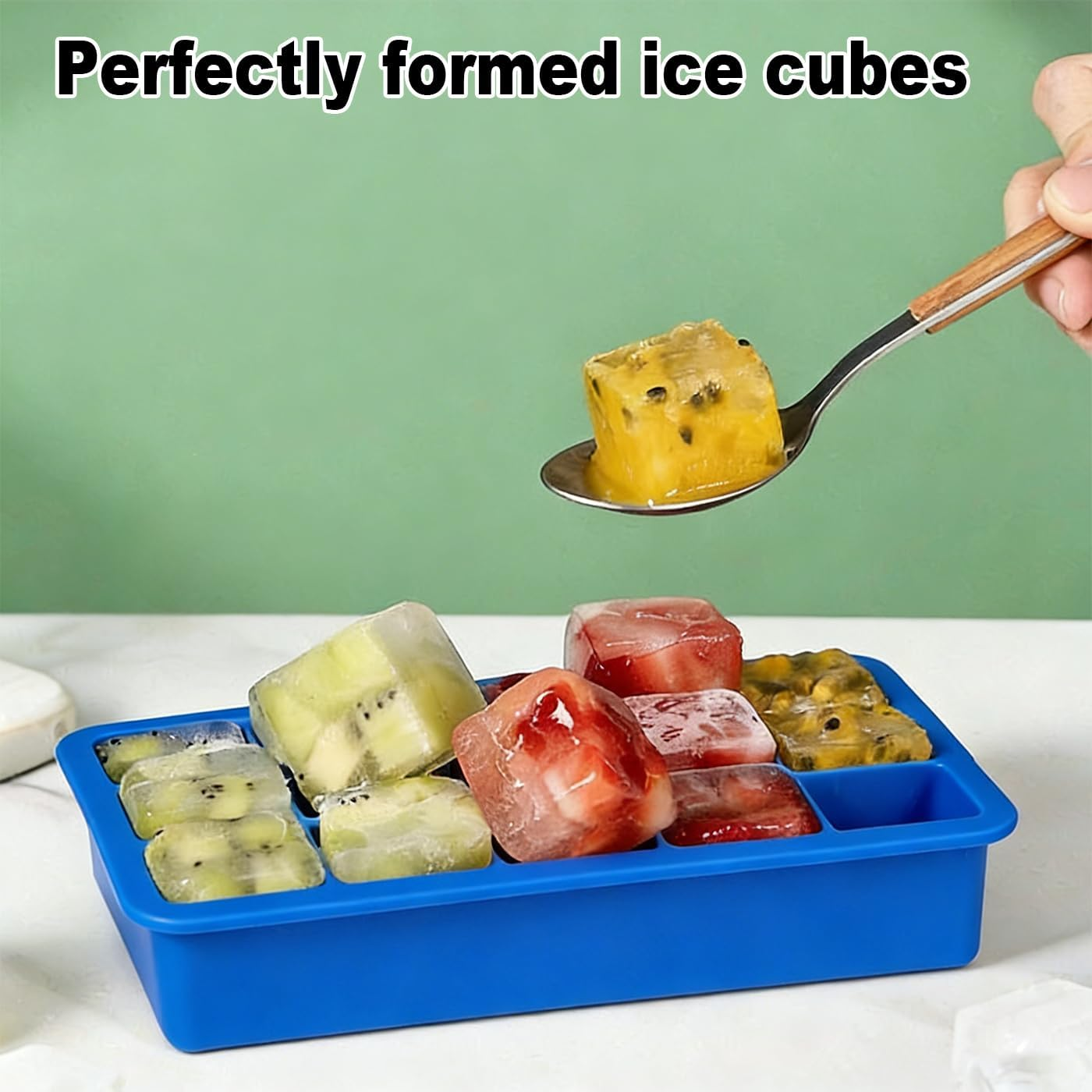 Large Ice Cube Tray with Lid,Easy Release 15 Square Ice Cube per Tray, BPA Free Flexible Reusable Stackable for Freezer, Whiskey, Chocolate, Baby Food, Juices image number 3