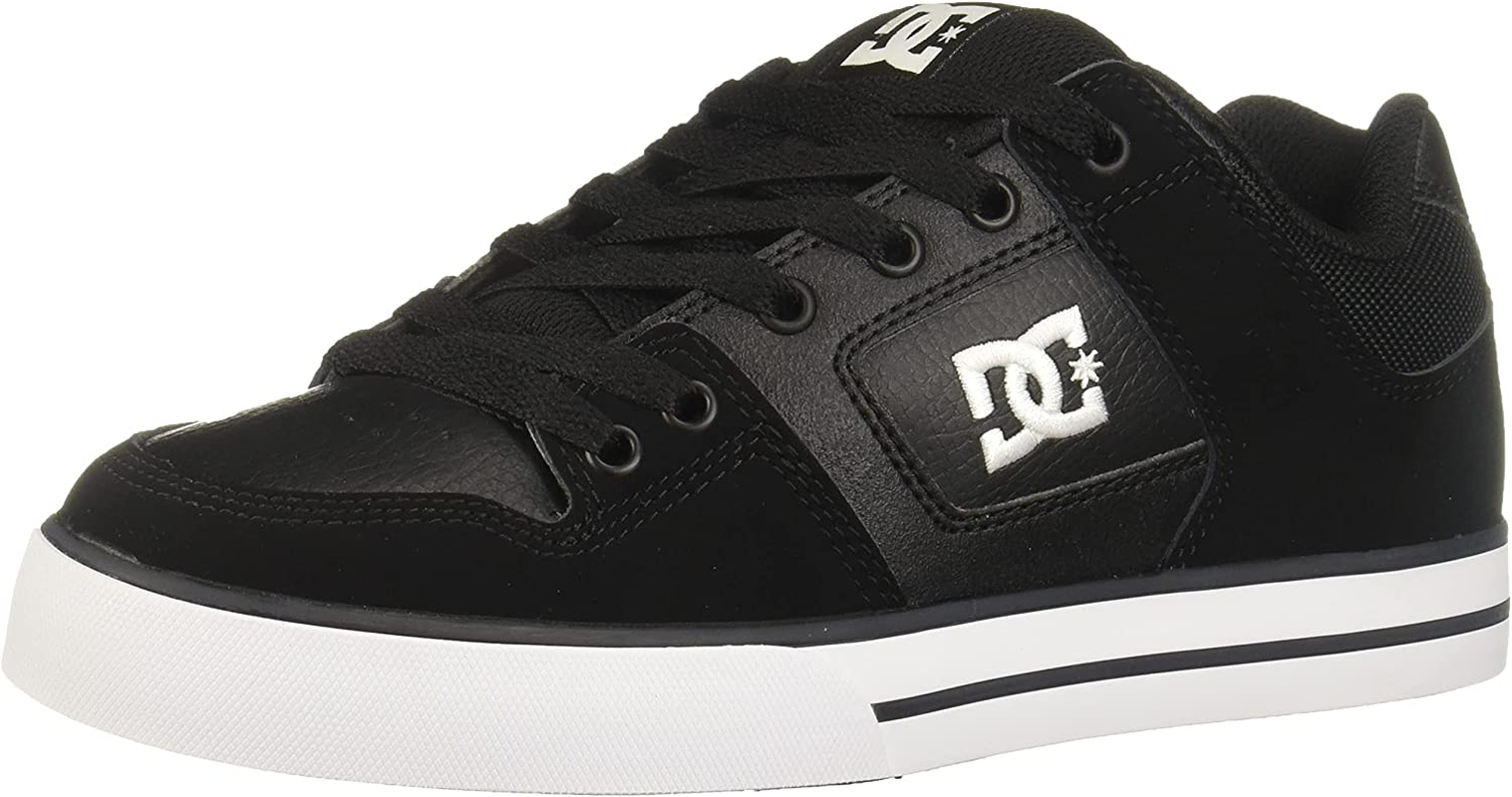 DC Men'S Pure Action Skate Shoe, Black/Black/White, 14 D D US