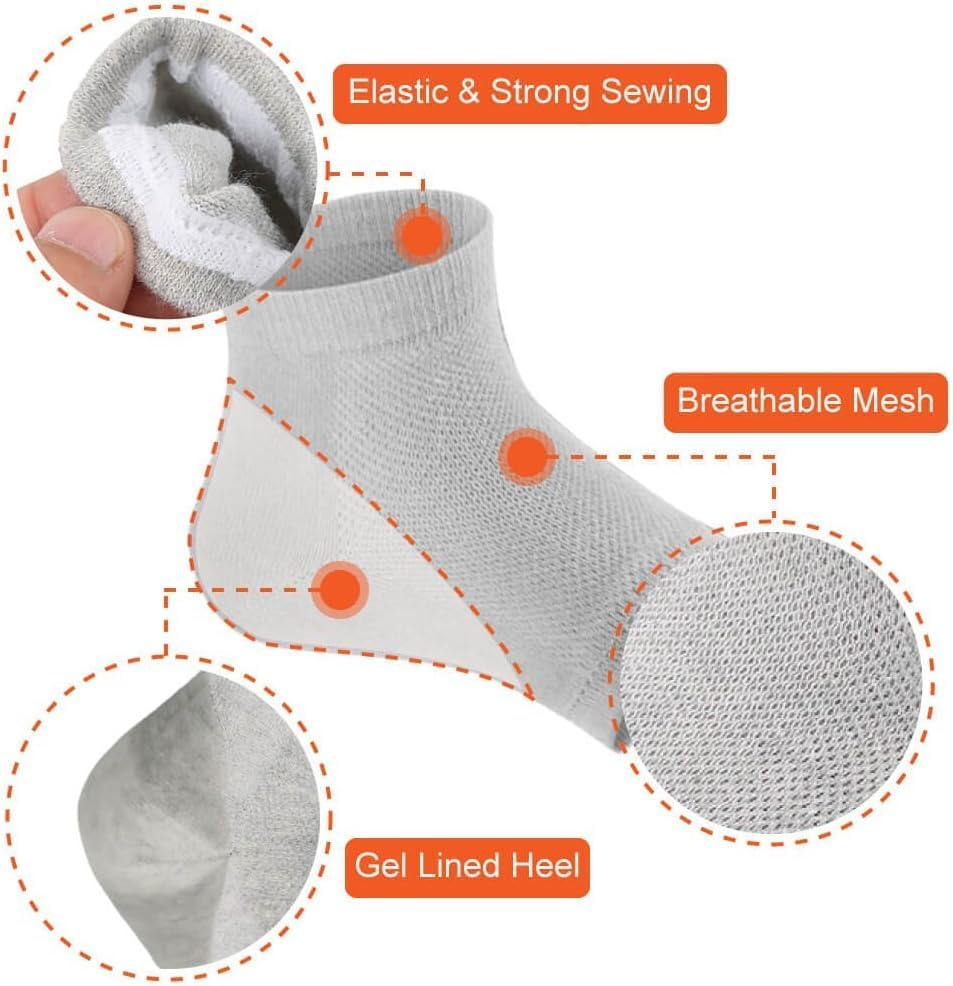 5 Pairs Moisturizing Gel Heel Socks Open Toe Socks for Dry Hard Cracked Heels 5 Colors