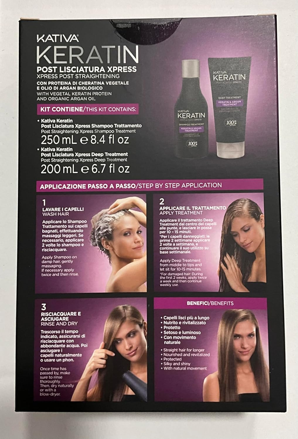 KATIVA Keratin Post Alisado Xpress Shampoo Treatment + Deep Treatment - Post Kit with Keratin Shampoo 250 Ml + 200 Ml Mask with Vegetable Keratin and Argan Oil