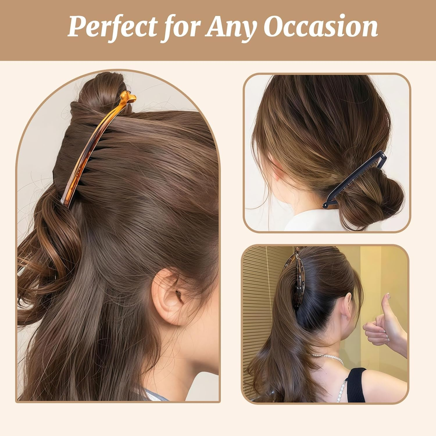 Xanthelle Banana Clip, Pack of 6 Classic Banana Clip Hair, Vintage Banana Hair Clip for Women, Hair Clip, Banana Non-Slip, Ponytail Holder image number 2