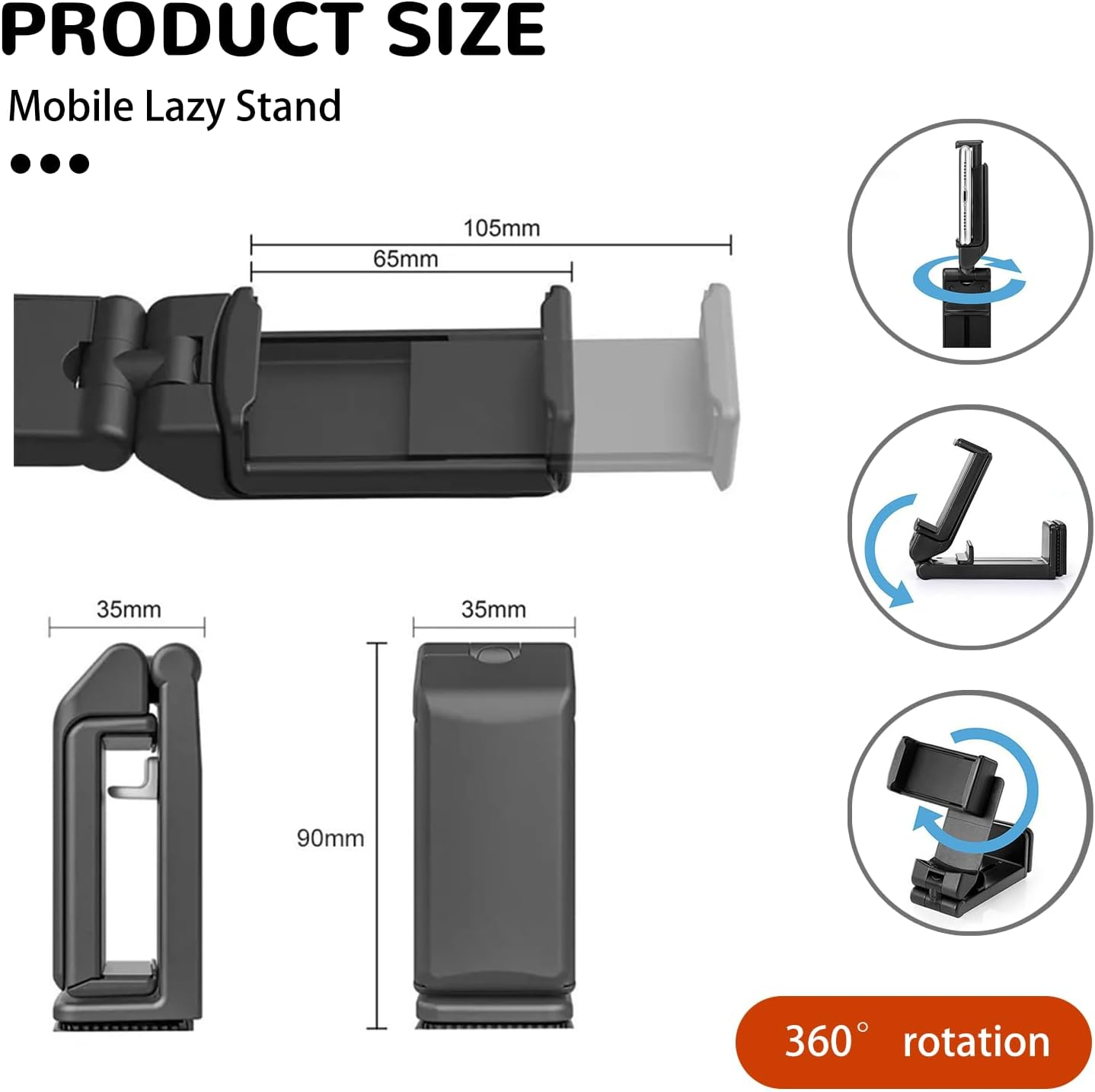 2 Pack Airplane Phone Holder for Travel,360&deg; Rotatable Flight Phone Mount Clip,Durable Compact Travel Essential for Iphone, Samsung Most Smartphones Foldable Lightweight (Black) image number 2