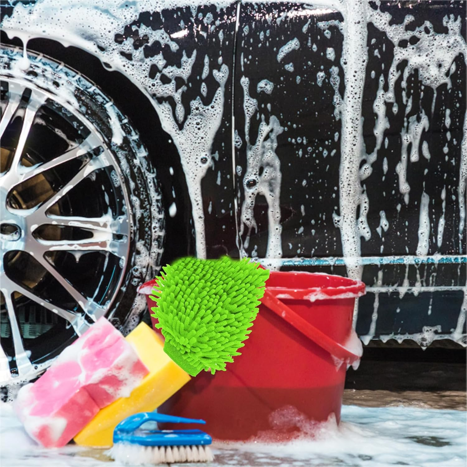 2 Pcs Car Wash Mitt, Wash Mitt for Car Washing, Car Wash Sponge, Car Sponges for Washing Car Sponges for Washing Super Absorbent Car Cleaning for Home Dusting (Green) image number 1