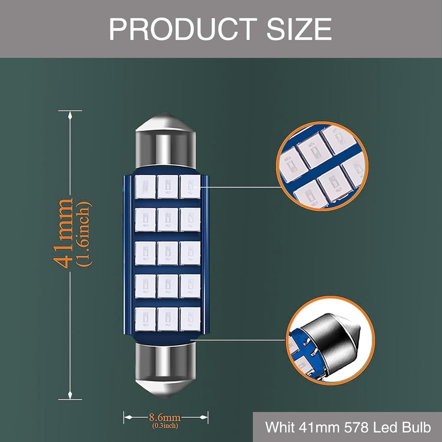 2 PCS Car LED Extremely Bright Bulbs, 1.6" 6000K 2835 Chipsets 1200LM Bulbs for LED Interior Dome Map Door Lights 211-2 212-2 569 6411 6451 41Mm 42Mm (Blue) image number 2