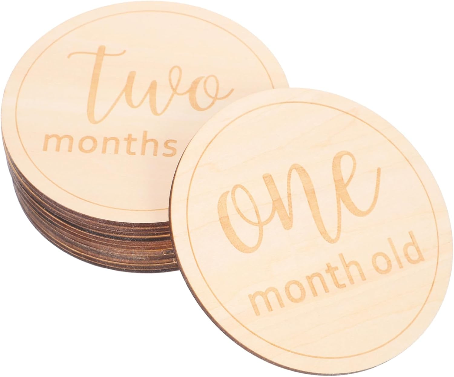 Minkissy 12Pcs Wooden Monthly Milestone Cards round Milestone Discs for Newborns for Photoshoots image number 3
