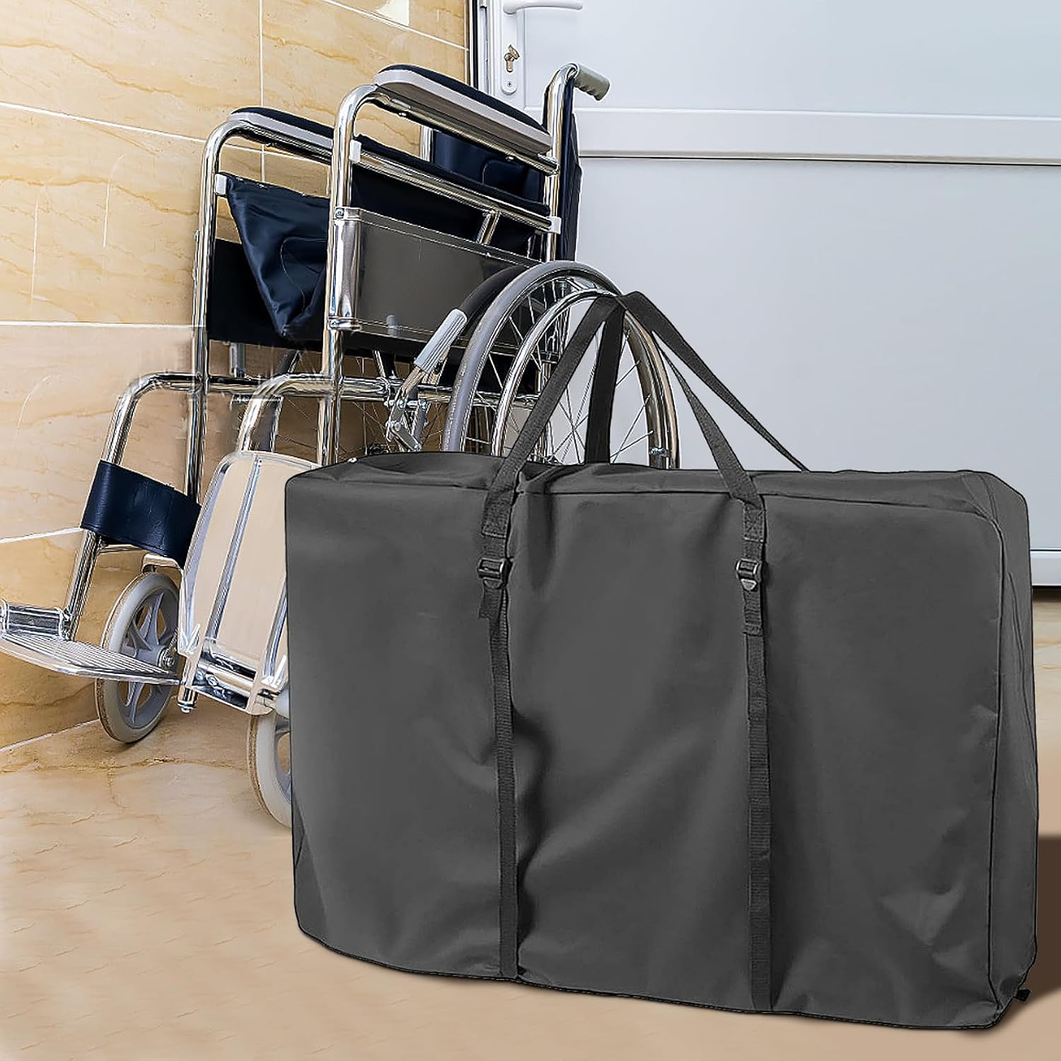 Wheelchair Storage Bag,110 X 74 X 28Cm 600D Oxford Cloth Wheelchair Backpack Bag with Zipper, Large Capacity Foldable Wheelchair Travel Bag for Outdoor