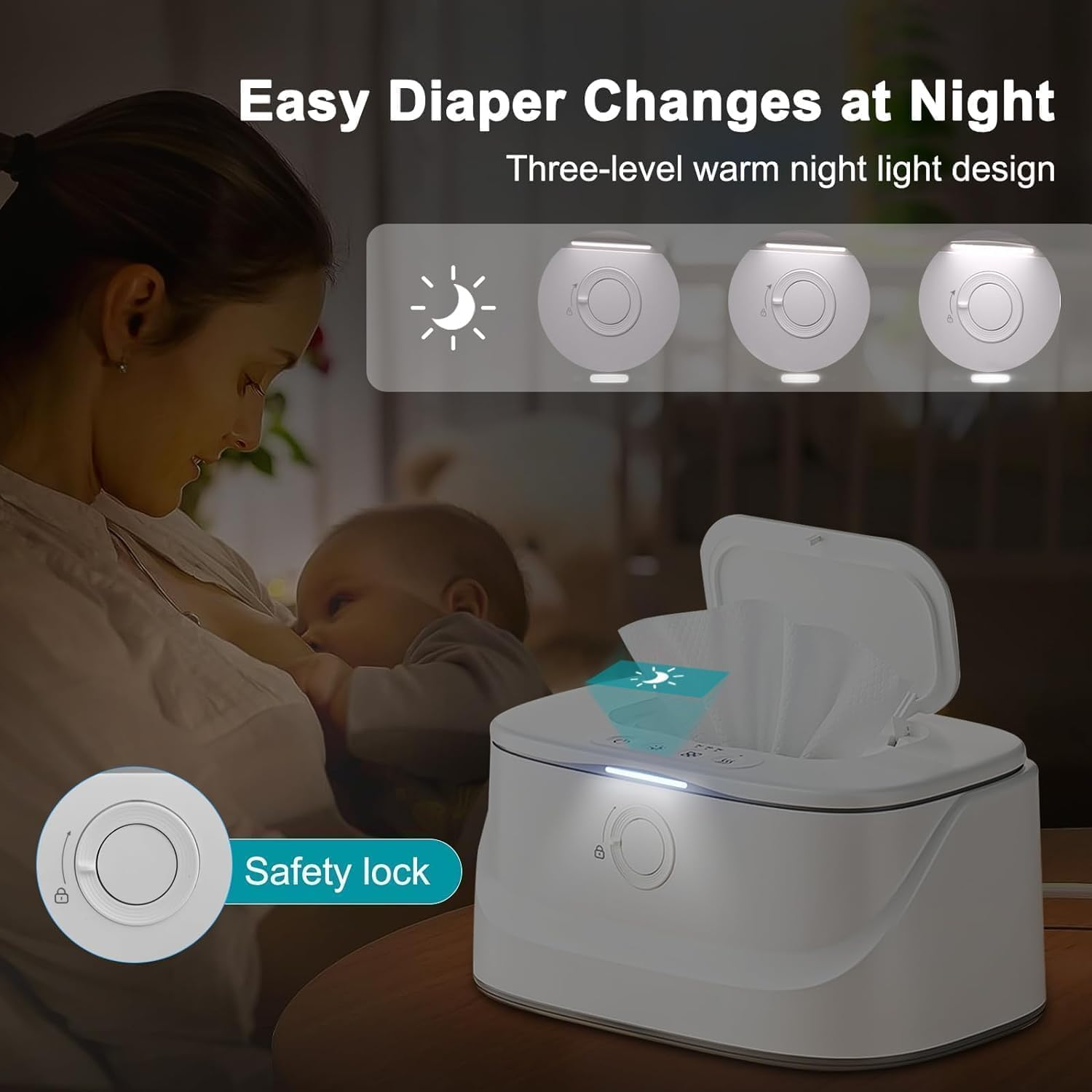 ◉ Baby Wipe Warmer, Innovative Spring Design, Large Capacity Wipes Dispenser with 3 Temperature Modes | Night Light | USB Powered | Fast & Even Heating | Newborn Essentials for Home Car Travel image number 2