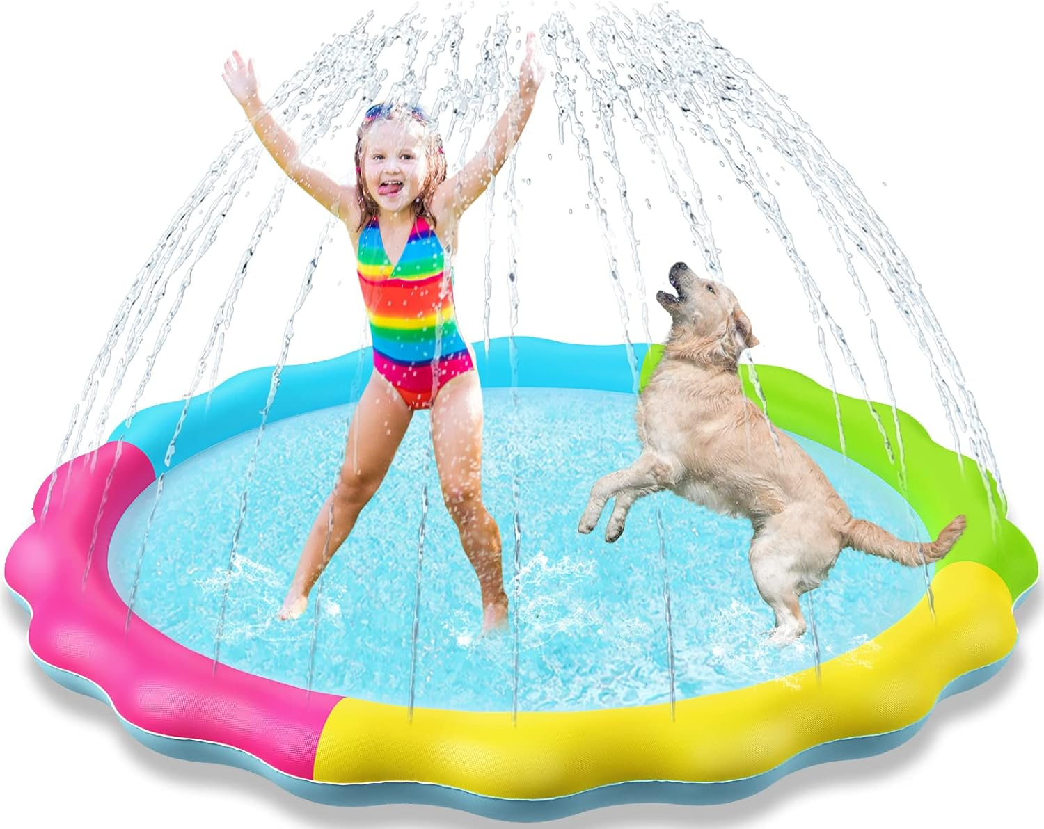 Jasonwell Splash Pad Sprinkler for Kids Splash Play Mat Outdoor Water Toys Inflatable Splash Pad Baby Toddler Pool Boys Girls Children outside Backyard Dog Sprinkler Pool Age 1 2 3 4 5 6 7 8 9 (150Cm) image number 3