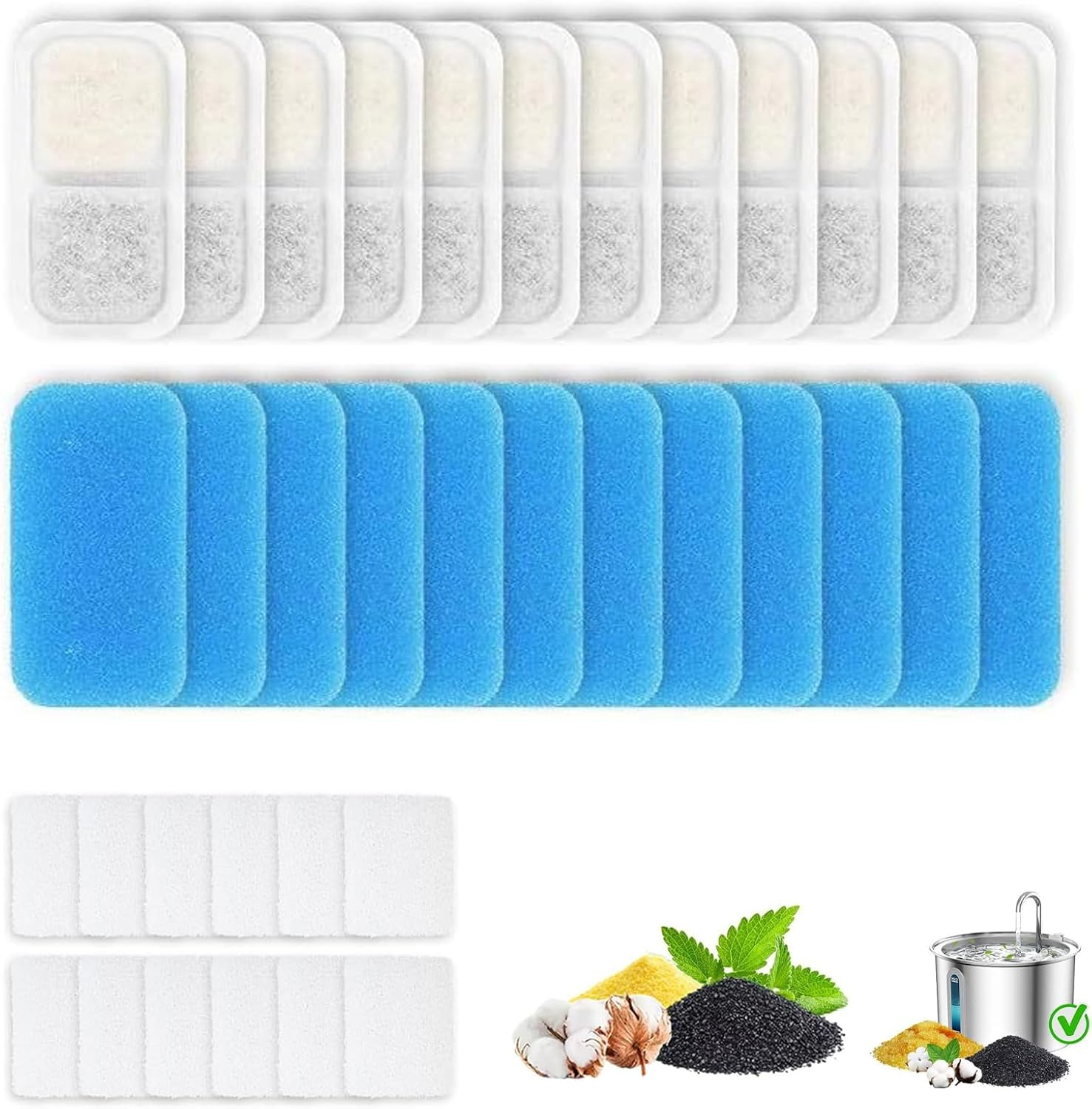 Pack of 12 Cat Fountain Filters Compatible with Oneisall PWF-001 2L/67Ozcat Water Fountain, Pre-Filtered Sponges image number 1