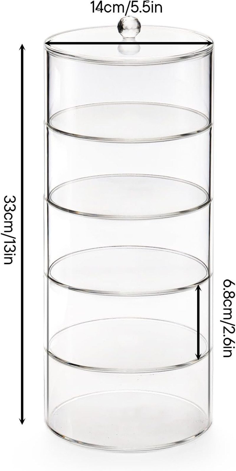 ZENFUN 5 Layers Acrylic Belt Organizer, Stackable Belt Storage Box Clear Display Case Vanity Organizer for Watch, Hair Accessories, Jewelry, Closet and Drawer, 2.6" H X 5.5" Dia image number 4