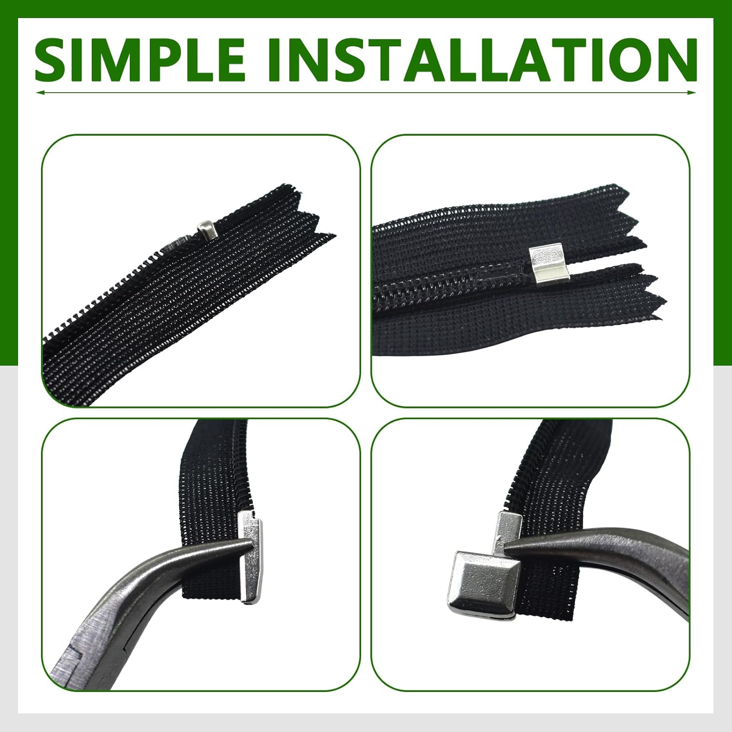 SHRJ 80Pcs Metal Insertion Pin Set Zipper Repair Kit Latch Slider Retainer, Zipper Sewing Accessories Open-End Bottom Top Stops for Jacket, Coat, Backpack, Handbag, Jeans, 4 Sizes image number 6