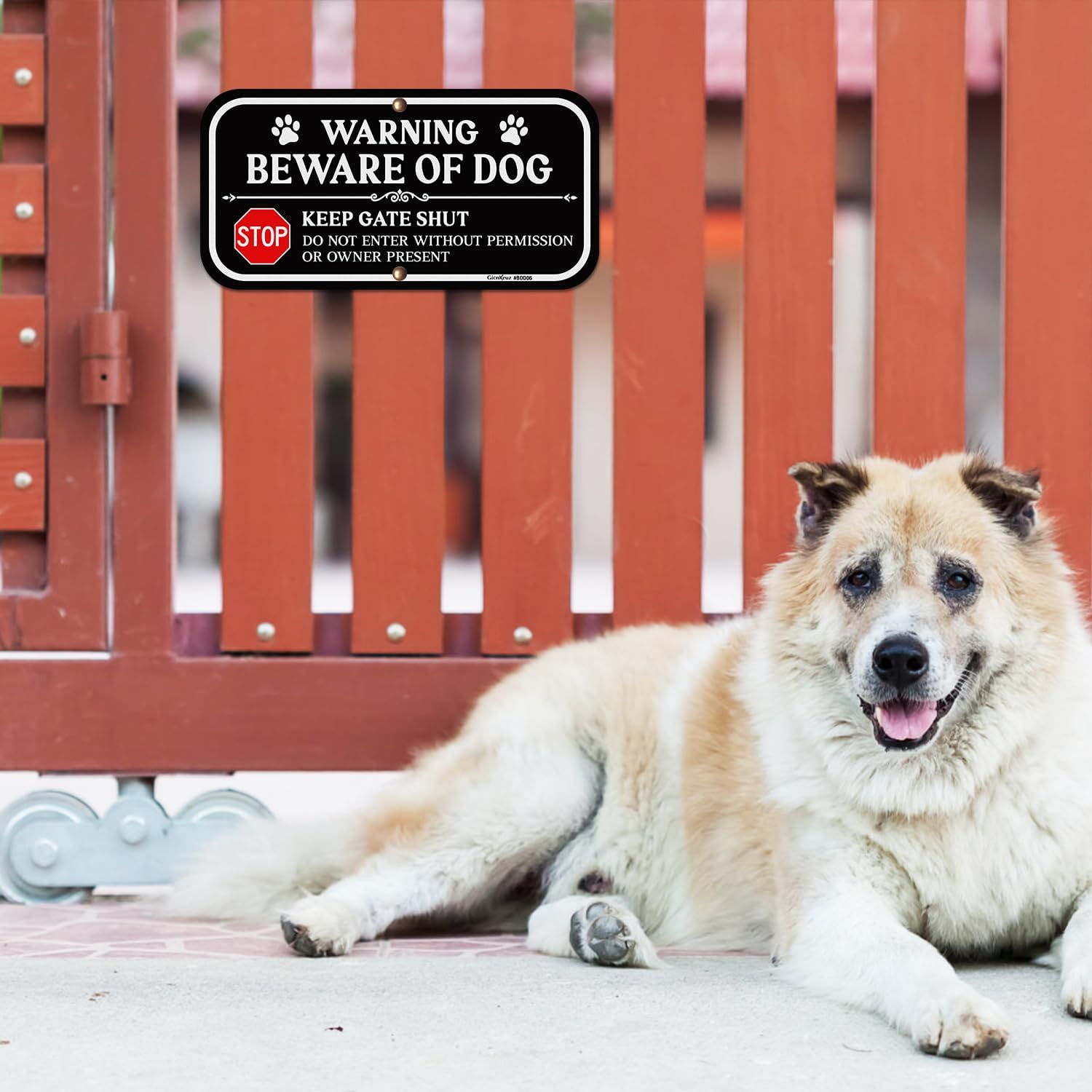 Gicnkeuz Beware of Dog Signs for Fence, 12"&times;6" Do Not Enter Aluminum Sign, Keep Gate Shut Sign, Fade Resistant/Waterproof, Indoor or Outdoor Use (2 Pack) image number 1