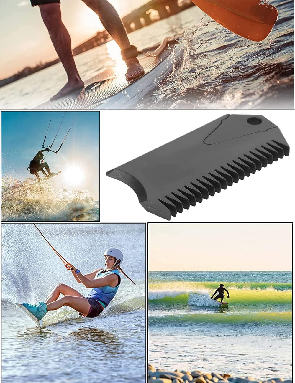 4 Pack Wax Comb with Fin Key, SUP Surf Board Wax Comb, Cleaning Remover Skim Board Surfing Accessory, Surfboard Wax Remove Comb Portable Black Fin Wax Scraper Tool, Black Maintenance Remover Comb image number 4