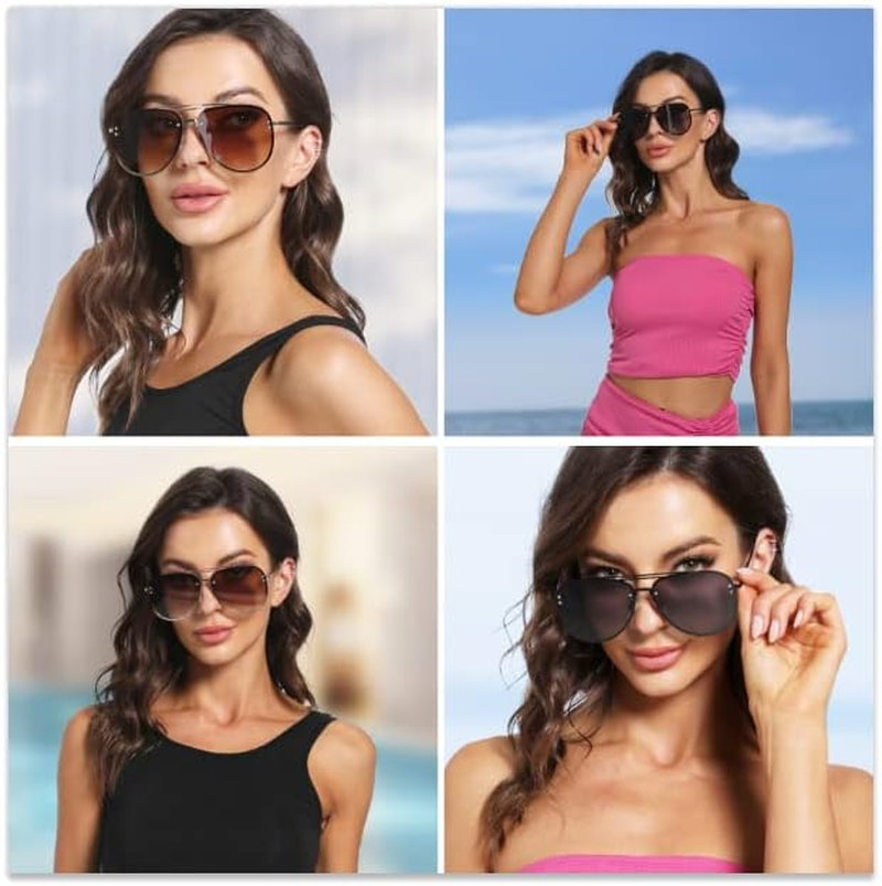 Premium Rimless Oversized Aviator Sunglasses for Women, Polarized PC Lens UV Protection Women&rsquo;S Shade VF2203 image number 5