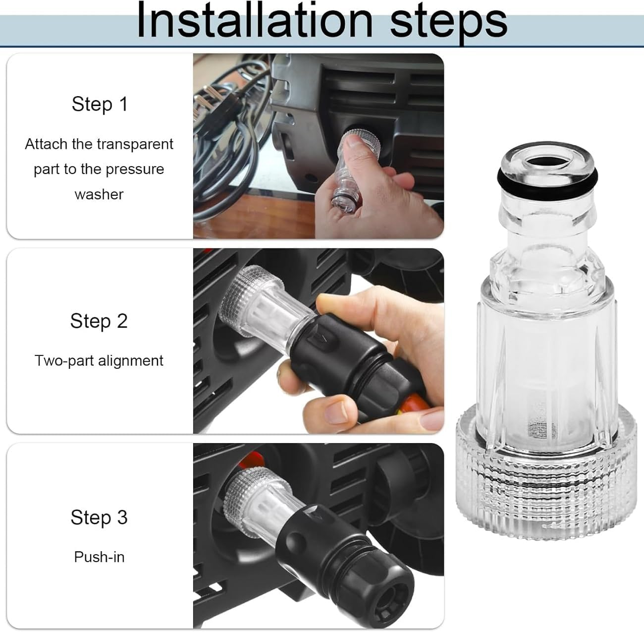 WADY 5Pcs Pressure Washer Plastic Pressure Washer Inlet Water Filter,3/4 Inch Anti- Clog Replacement Adapter for Garden Hose Connectors, Water Inlet Filter Replacement T (Transparent) image number 3