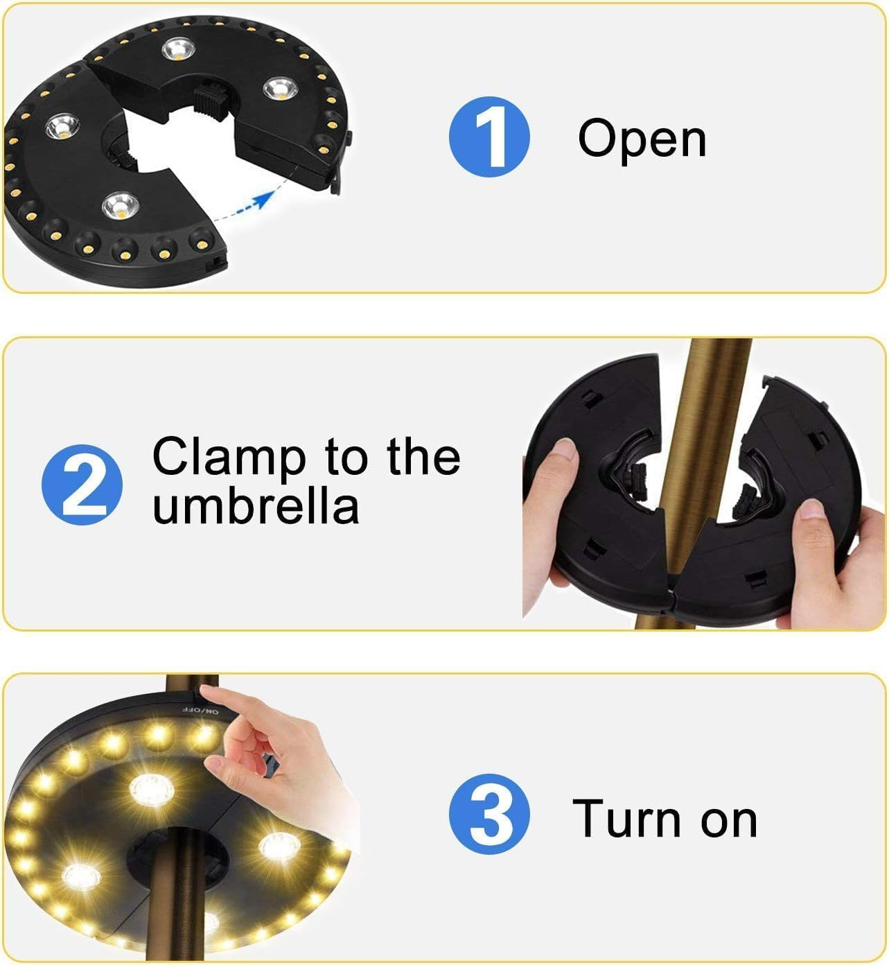 Patio Umbrella Lights | Parasol Light | 3 Brightness Modes Cordless 28 LED Lights | Rechargeable Battery Operated Hanging Pole Light | for Garden Patio Umbrellas, Outdoor Camping Tents and Indoor Use image number 2