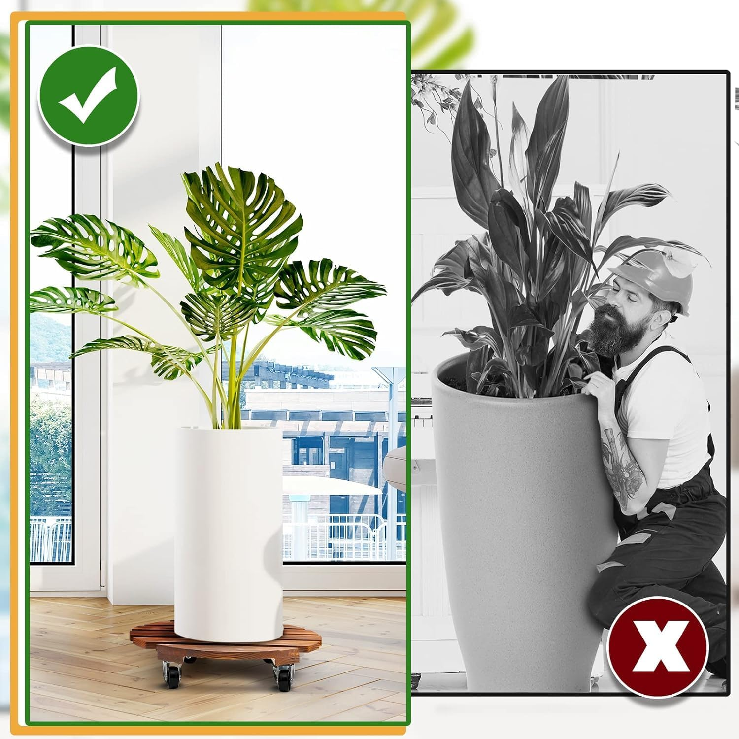 2 Pack 16 Inch/30 Cm Wooden Plant Stand with Lockable Wheels 100KG Heavy Duty Rolling Plant Stand Plant Roller with Casters Strong Plant Roller Dolly Base for Outdoor Indoor image number 1