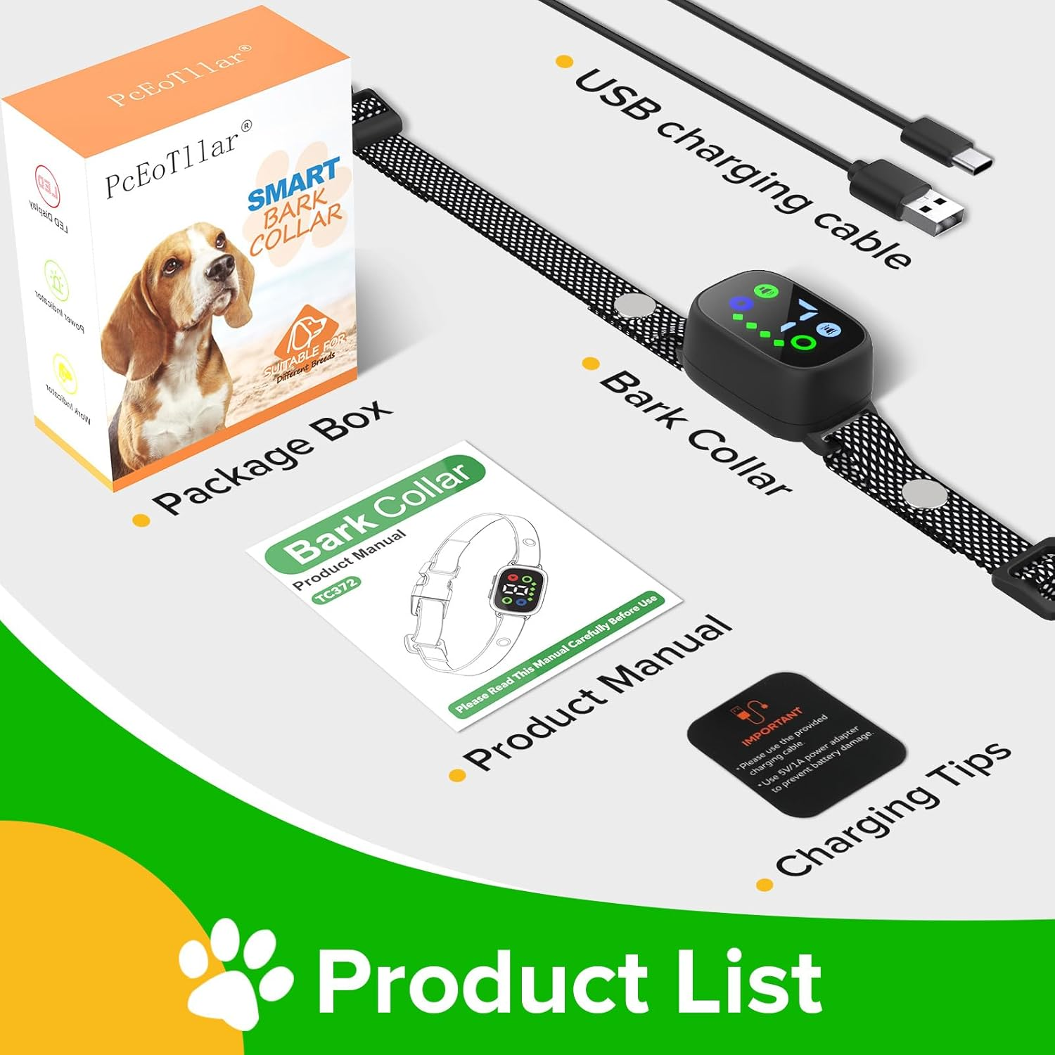 MASBRILL Small Dog Bark Collar, Smart anti Bark Collar for Small Dogs Bark No Shock & Rechargeable, Control Device with Adjustable Sensitivity and Intensity Beep Vibration Bark Collar (Black)