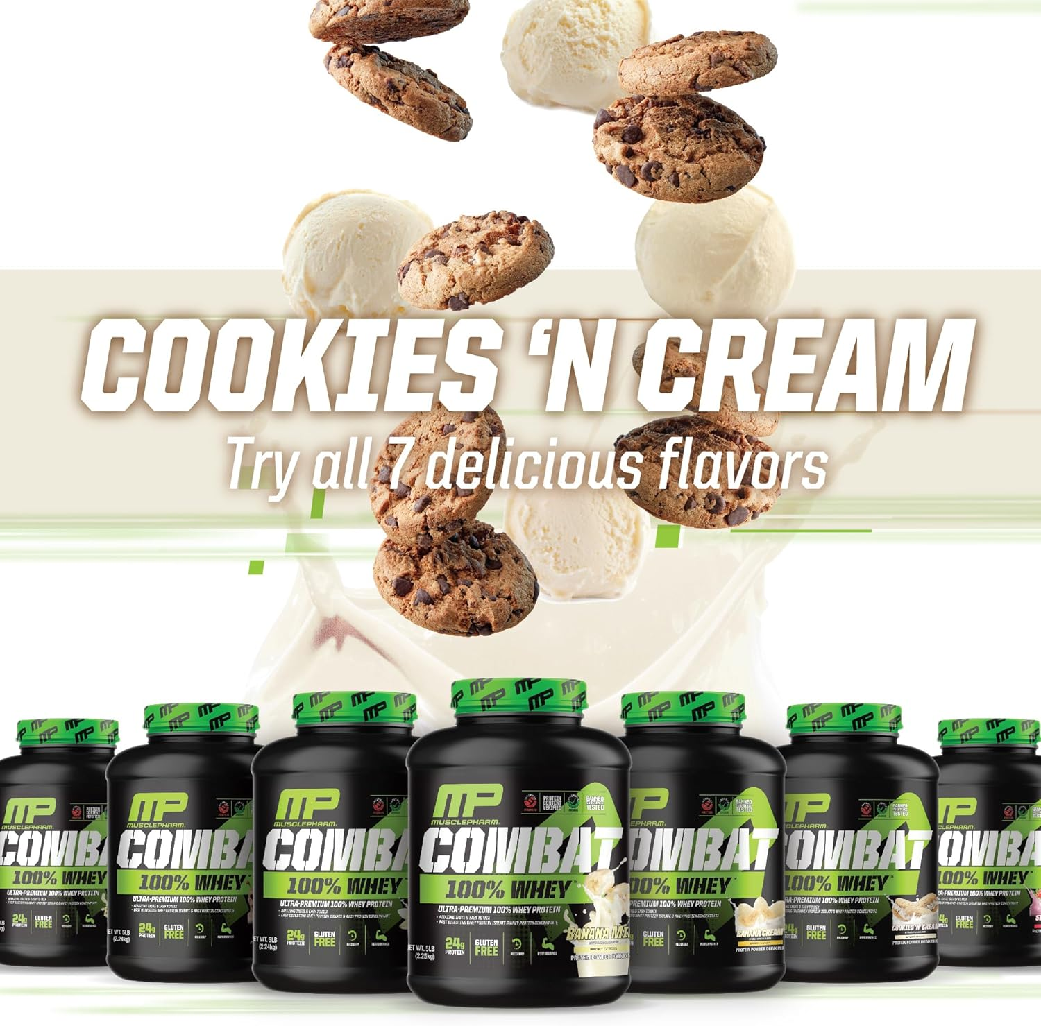 Musclepharm Combat 100% Whey Protein Powder, Cookies 'N' Cream, 5 Pound image number 4