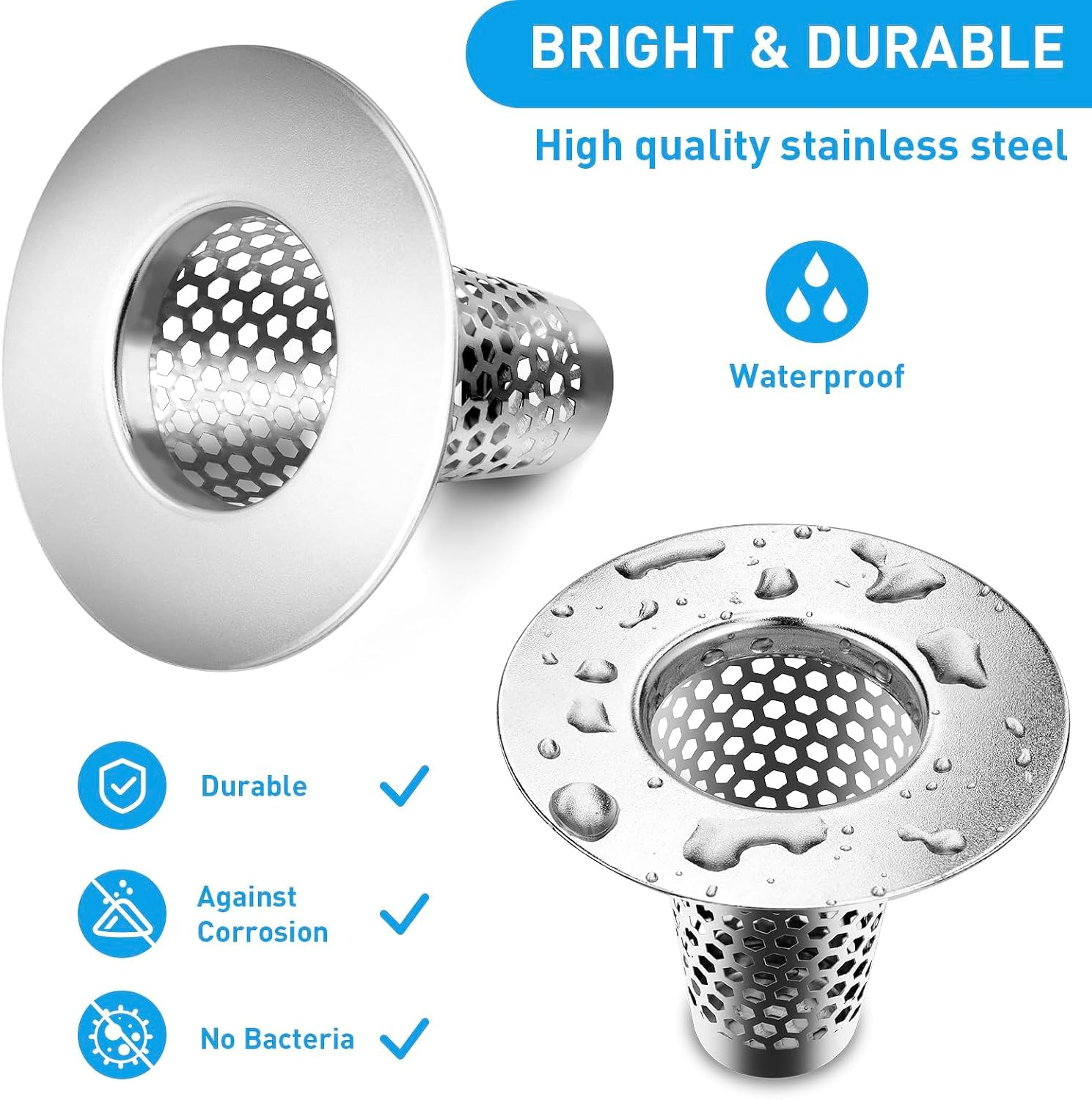 2 Pieces Conical Type Sink Strainer, Suitable for 30-40 Mm, Hair Strainer Shower, Drain Strainer, Bathtub, Kitchen Sink, Bathtub Drain Filter Made of 304 Stainless Steel, Suitable for Kitchen, image number 6