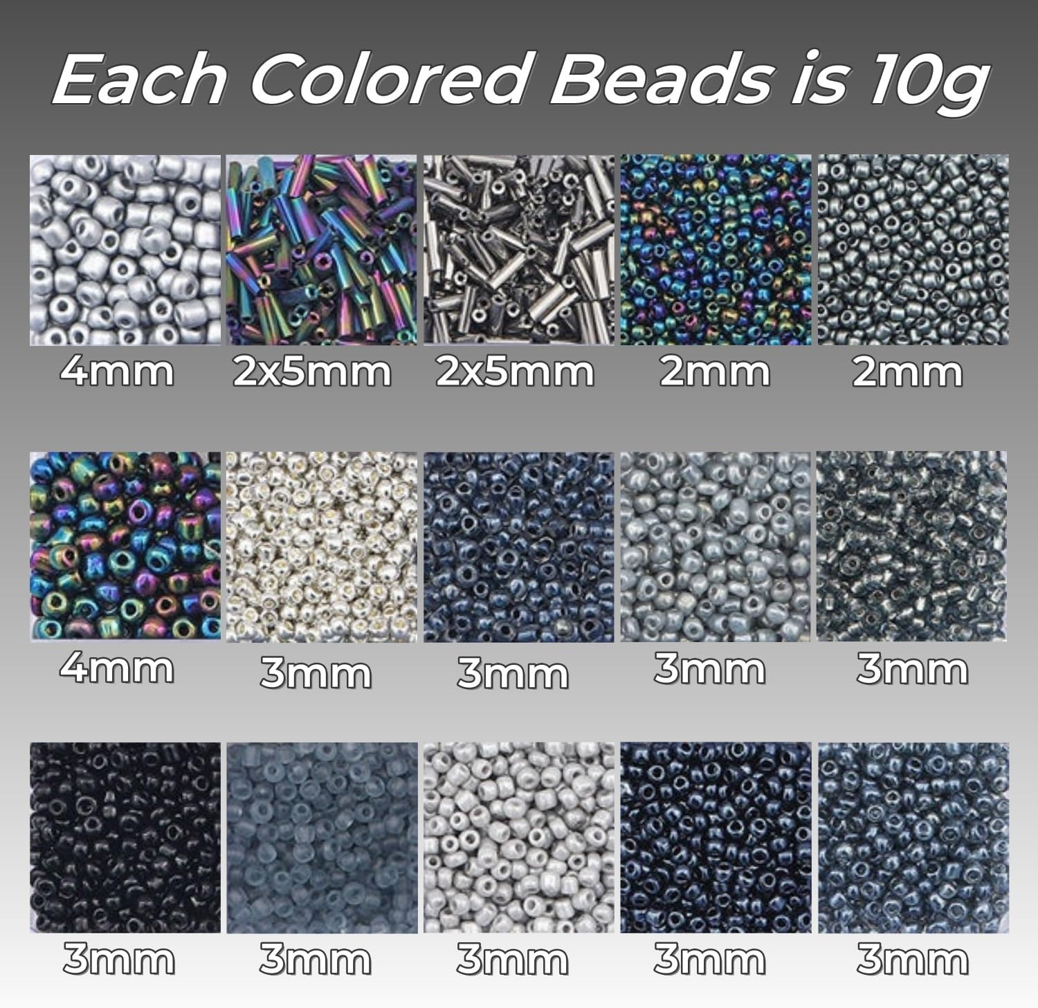15 Color 4Mm Small Assorted Glass Seed Beads,3Mm Bugle Beads Friendship Bracelet Kit,2Mm Tiny Tube Beads for Jewelry Making(Black Bead)