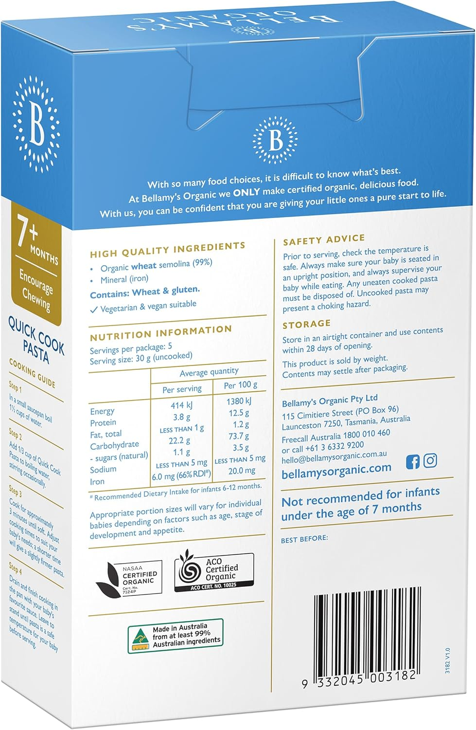 Bellamy'S Organic Quick Cook Pasta 150G image number 5