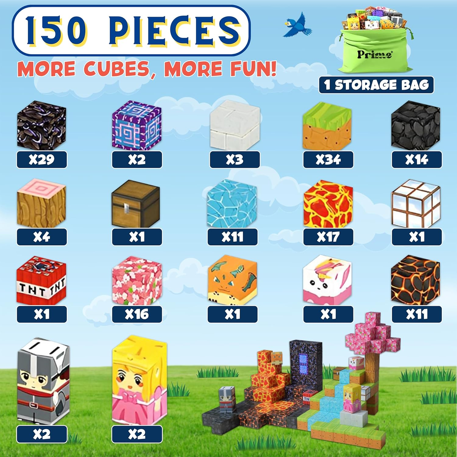 Magnetic Blocks 150PCS, Magnetic Tiles Building Blocks, Mine Magnet Building Blocks Magic Portal Adventure Set, STEM Montessori Sensory Toys for Boys & Girls 3+Years Old, Kids Toys Birthday Gifts image number 6