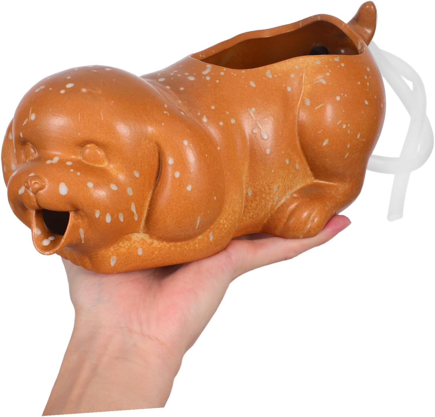 Didiseaon Ceramic Garden Fountain Spitter Dog Shape with Ecological Water Filtration for Outdoor Patio and Indoor Aquarium Decor Natural Water Purifying Ceramic Jar Planter image number 1