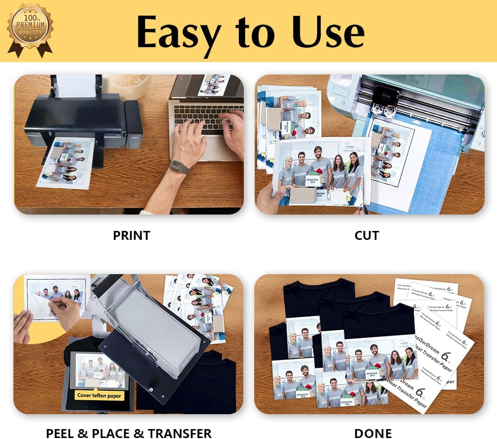 Transourdream Tru-Iron on Heat Transfer Paper for Dark Fabric (20 Sheets, A4, Dark 6.0) T Shirt Transfers Paper for Inkjet Printer Printable Heat Transfer Vinyl for T-Shirts (TRANS-D6-20) image number 3