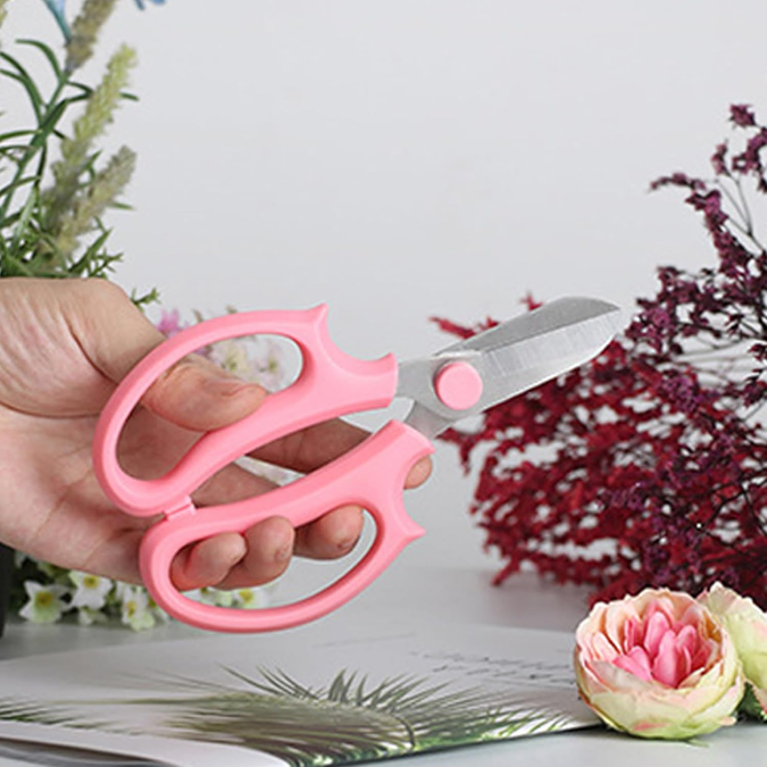 2-Pack Flower Scissors &ndash; Premium Stainless Steel Floral Shears, Heavy Duty Garden Pruners for Flowers, Branches, Leaves, Rose Gardening (Pink, Blue)​ image number 3