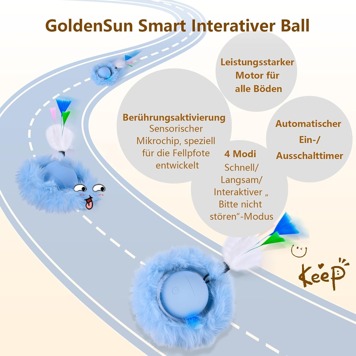 Goldensun Cat Toy Ball, Motion Chirping Activated Movable Ball, Mat Mouse Catching Game Blue, 5-Hole Hide and Seek Game for Cats Indoor - Purple image number 2