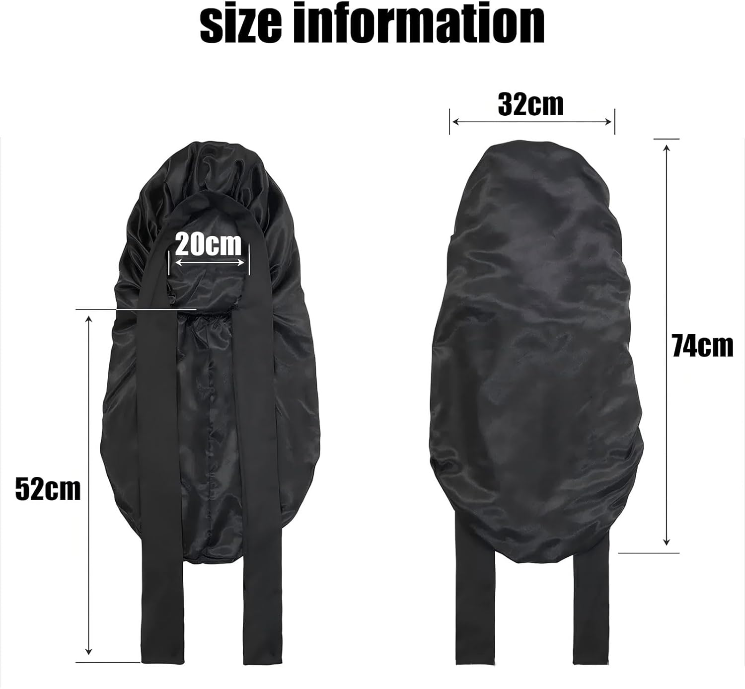 Xolixorium Braid Bonnet Extra Long - Satin Silk Bonnet for Sleeping with Tie Band, Foldable Hair Wrap for Braids & Natural Hair Sleep Cap (Black)