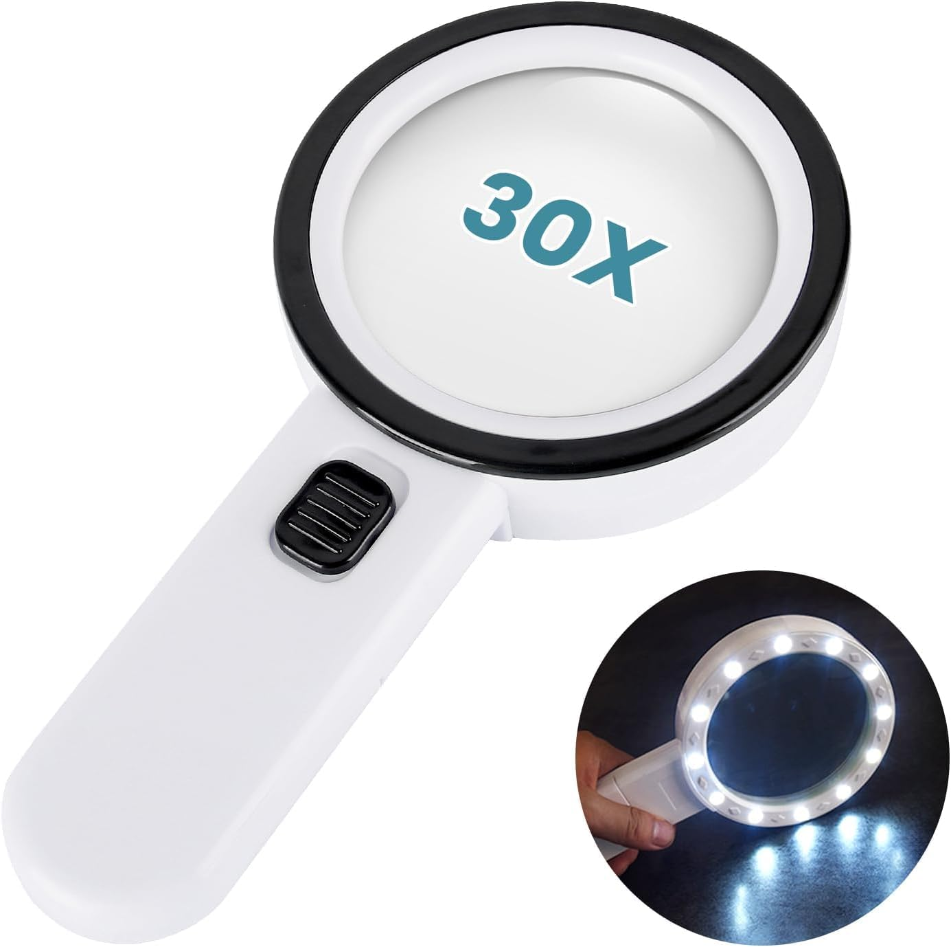 Anokasa LED Magnifying Glass with 12 Lights, 30X Double Glass Lens, Ideal for Reading, Coins, Stamps, Maps, Inspection image number 3