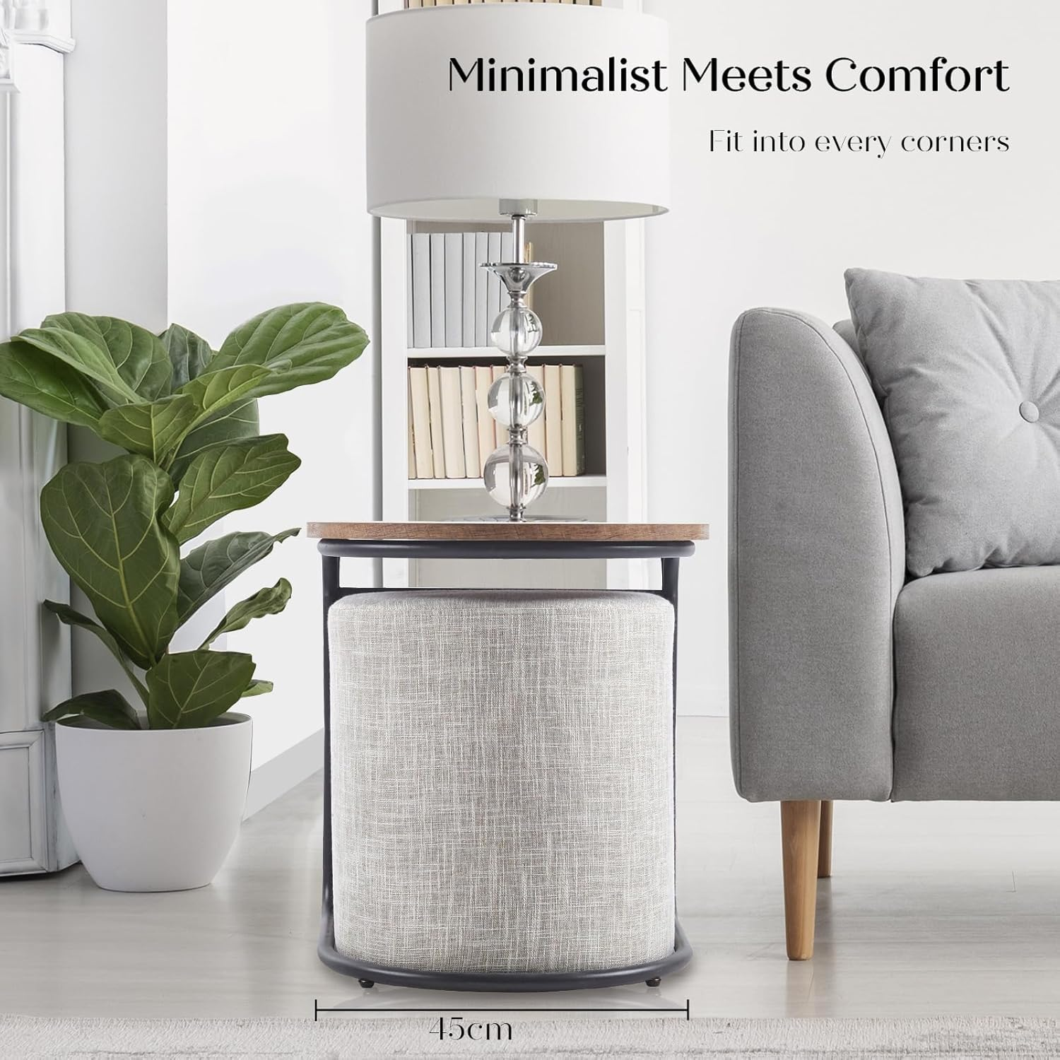 La Bella 3-Piece Coffee Table & Ottoman Set &ndash; Modern Industrial Living Room Furniture with 2 Padded Stools, Linen Upholstery & MDF Wood Tabletop &ndash; Space-Saving Design, Cream - Cream image number 2