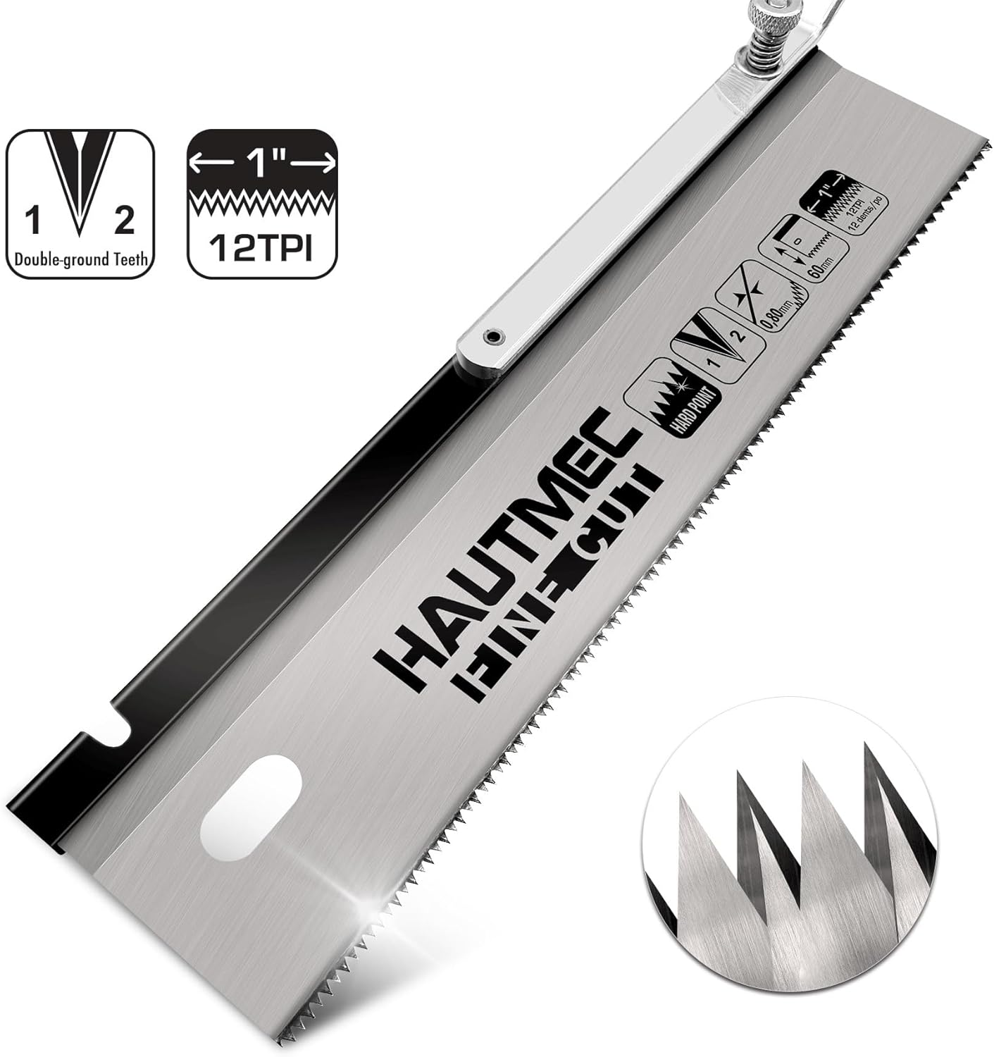 HAUTMEC 10" Reversible Dovetail/Jamb Saw, 12TPI Double Ground Teeth with Spring Loaded Design & Cranked Soft Handle for Flush-Cutting Door Jambs and Millwork for Tile Installation and Prep,Ht0234-Sa image number 2